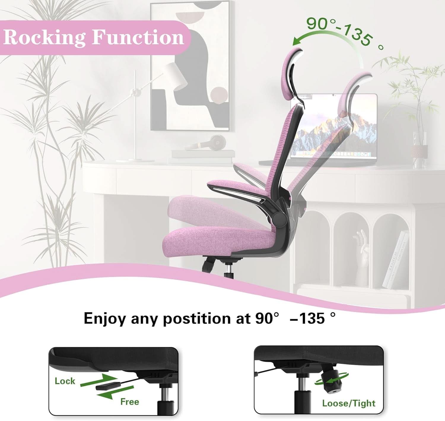 Ergonomic Mesh Office Chair With Light Purple Headrest
