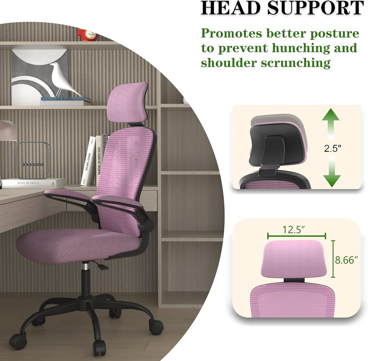 Ergonomic Mesh Office Chair With Light Purple Headrest