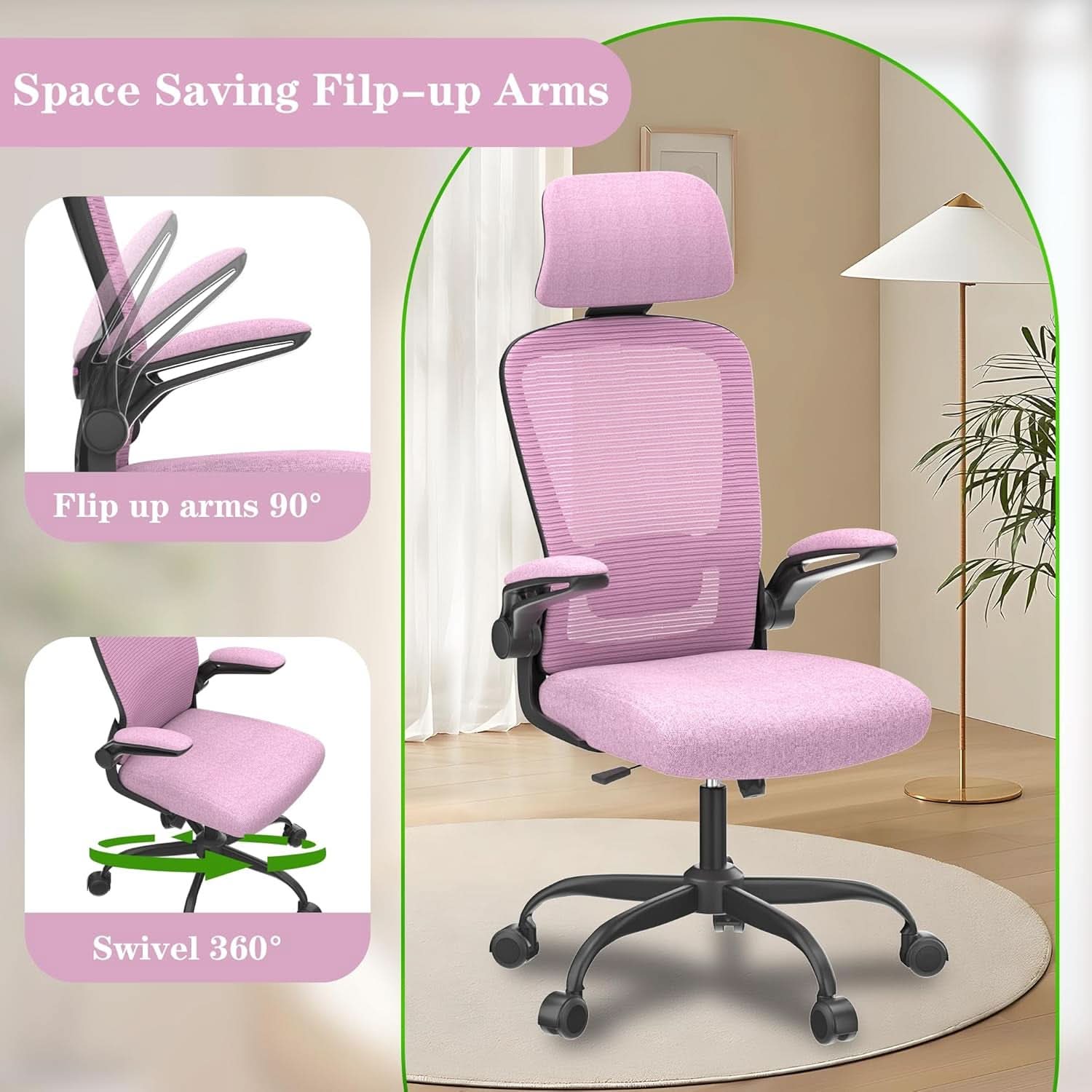 Ergonomic Mesh Office Chair With Light Purple Headrest
