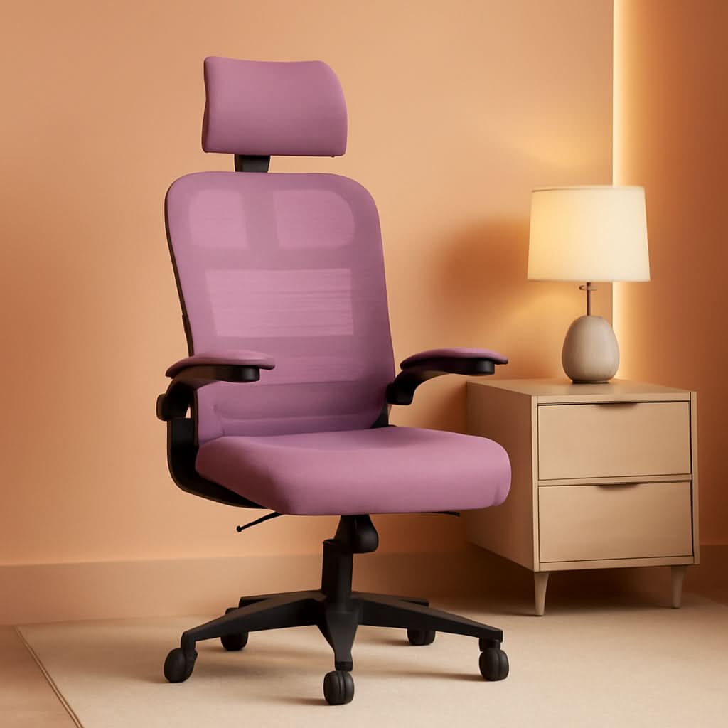 Ergonomic Mesh Office Chair With Light Purple Headrest