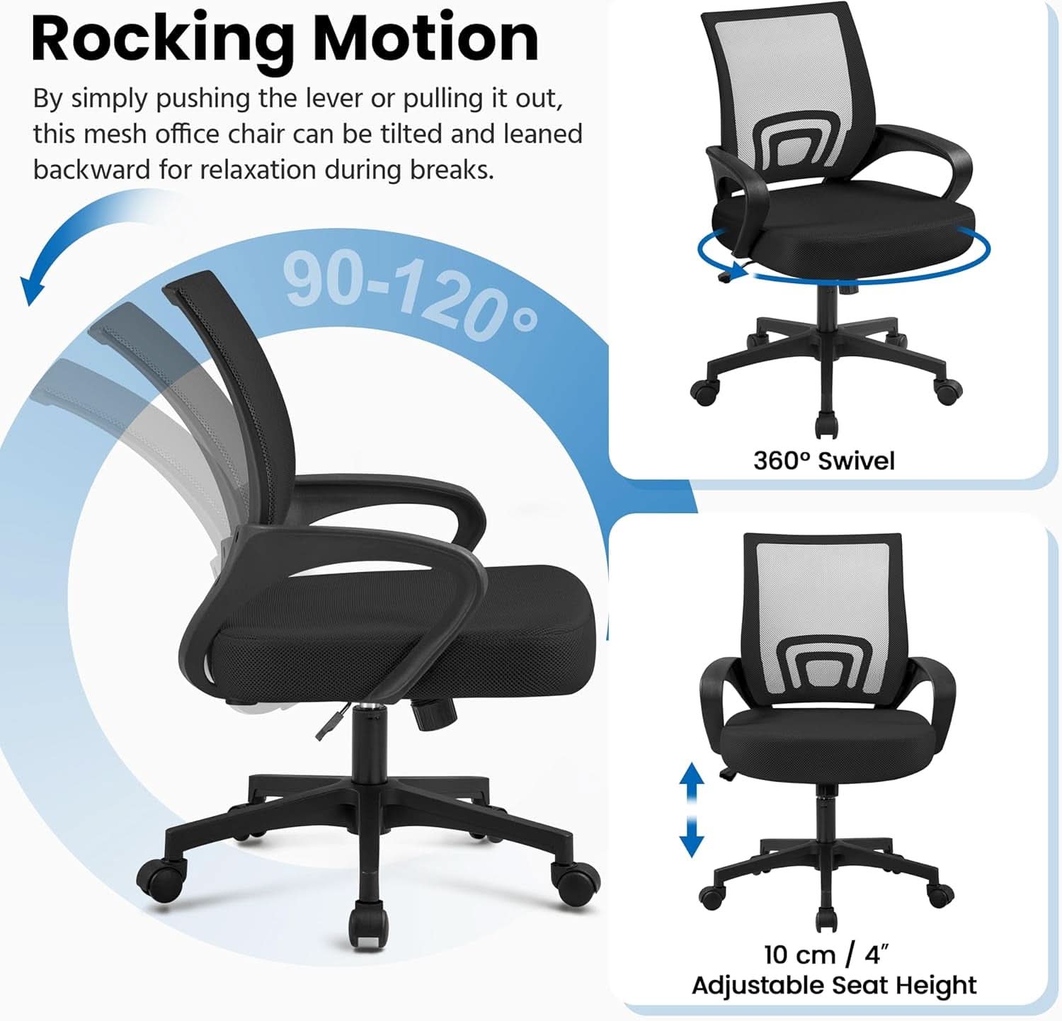 Ergonomic Mesh Office Chair With Lumbar Support Black