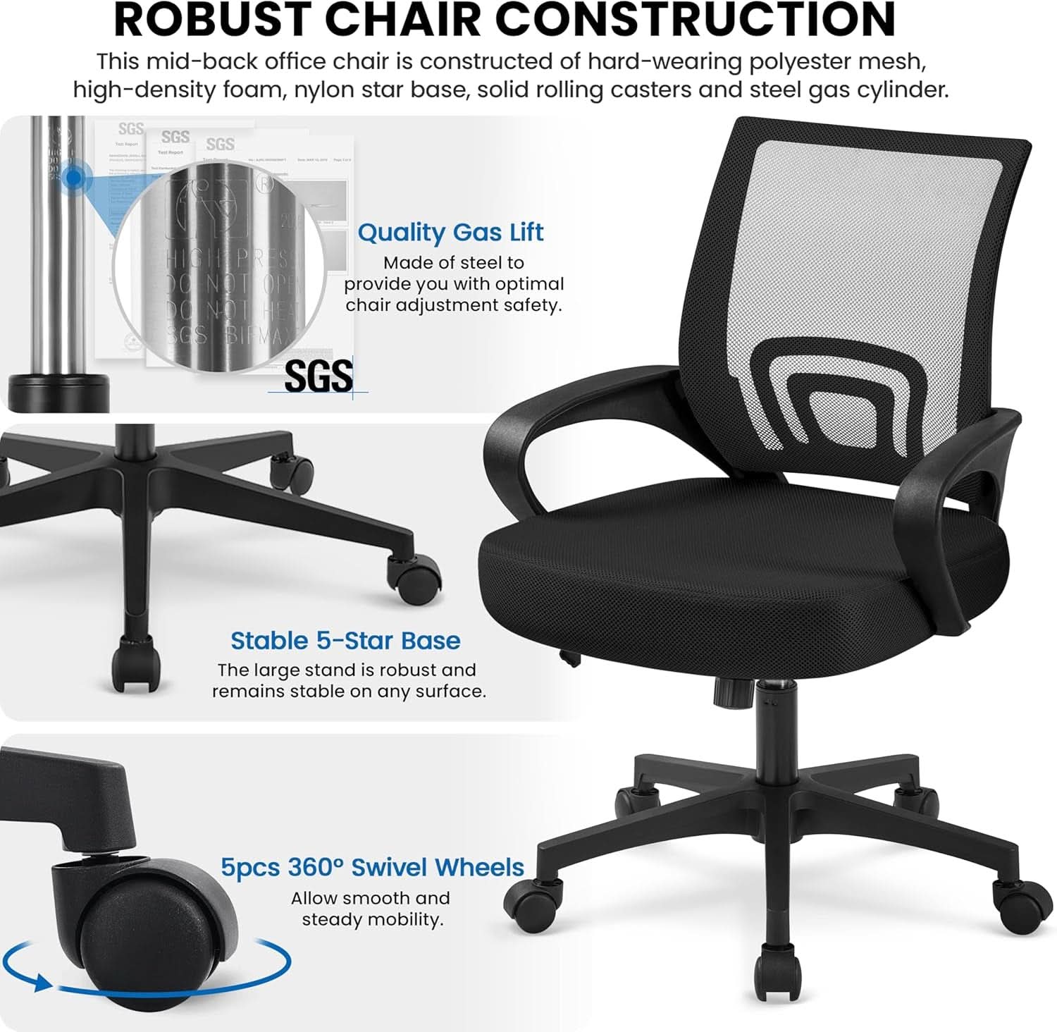 Ergonomic Mesh Office Chair With Lumbar Support Black
