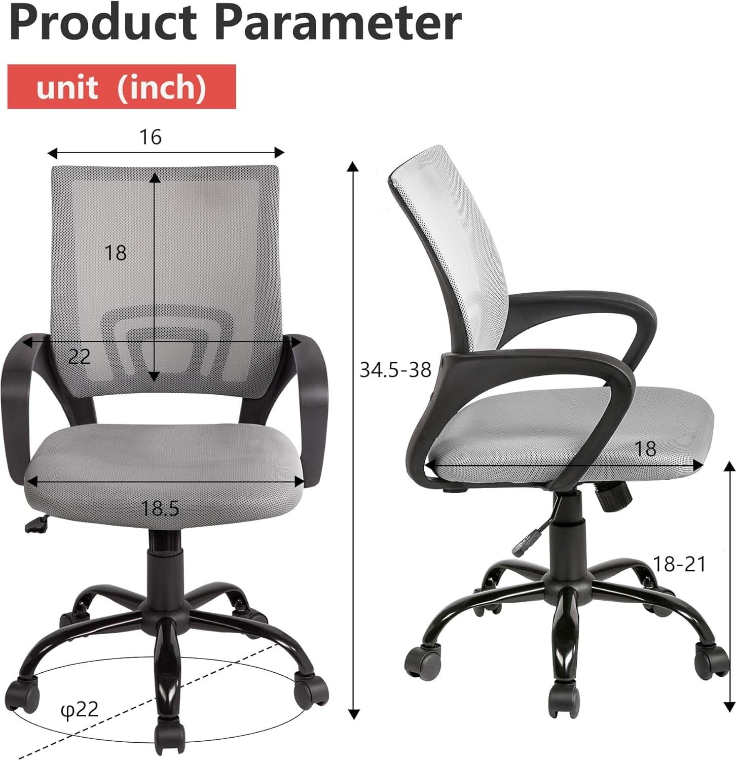 Ergonomic Mesh Office Chair With Lumbar Support Grey