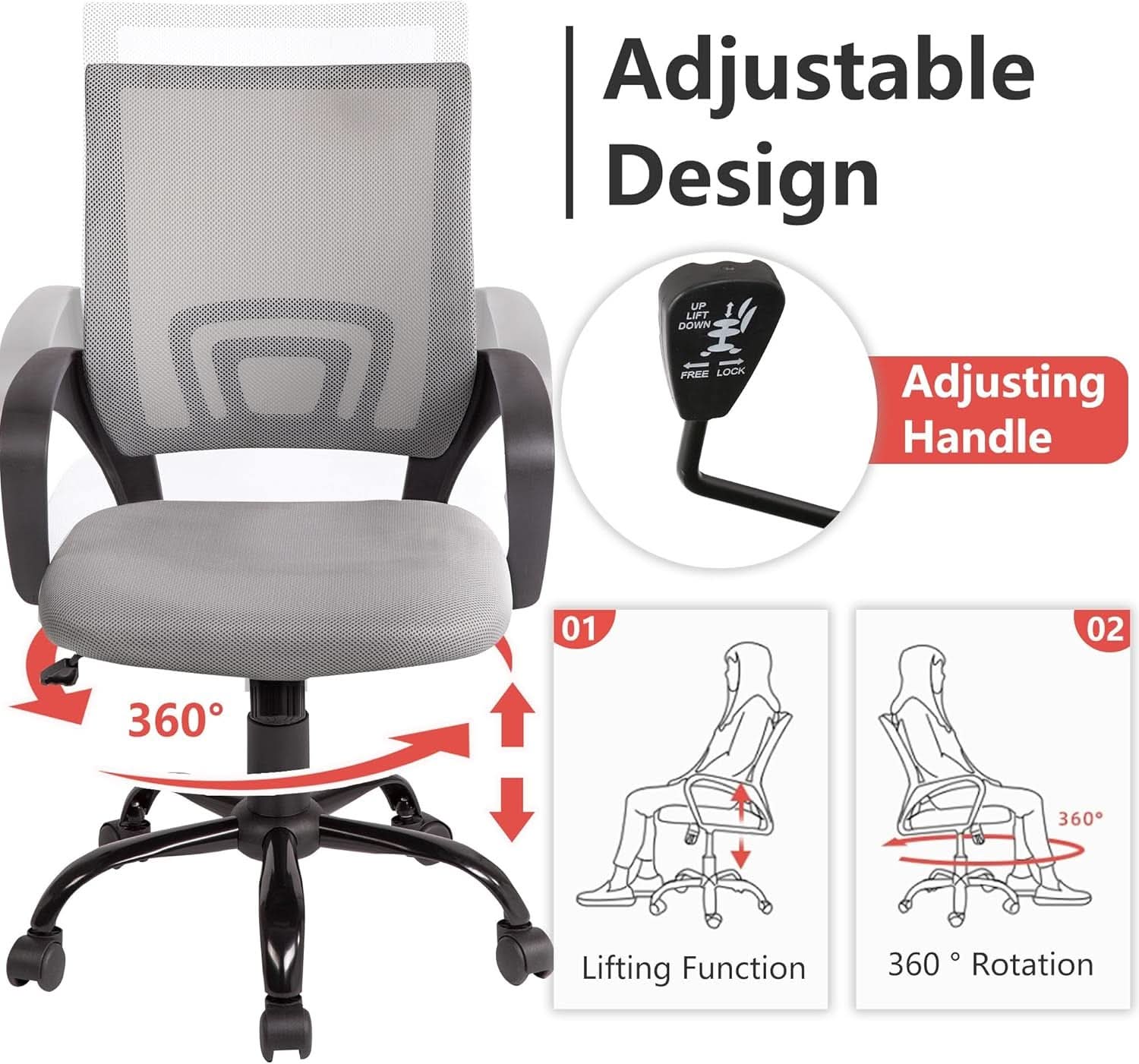 Ergonomic Mesh Office Chair With Lumbar Support Grey
