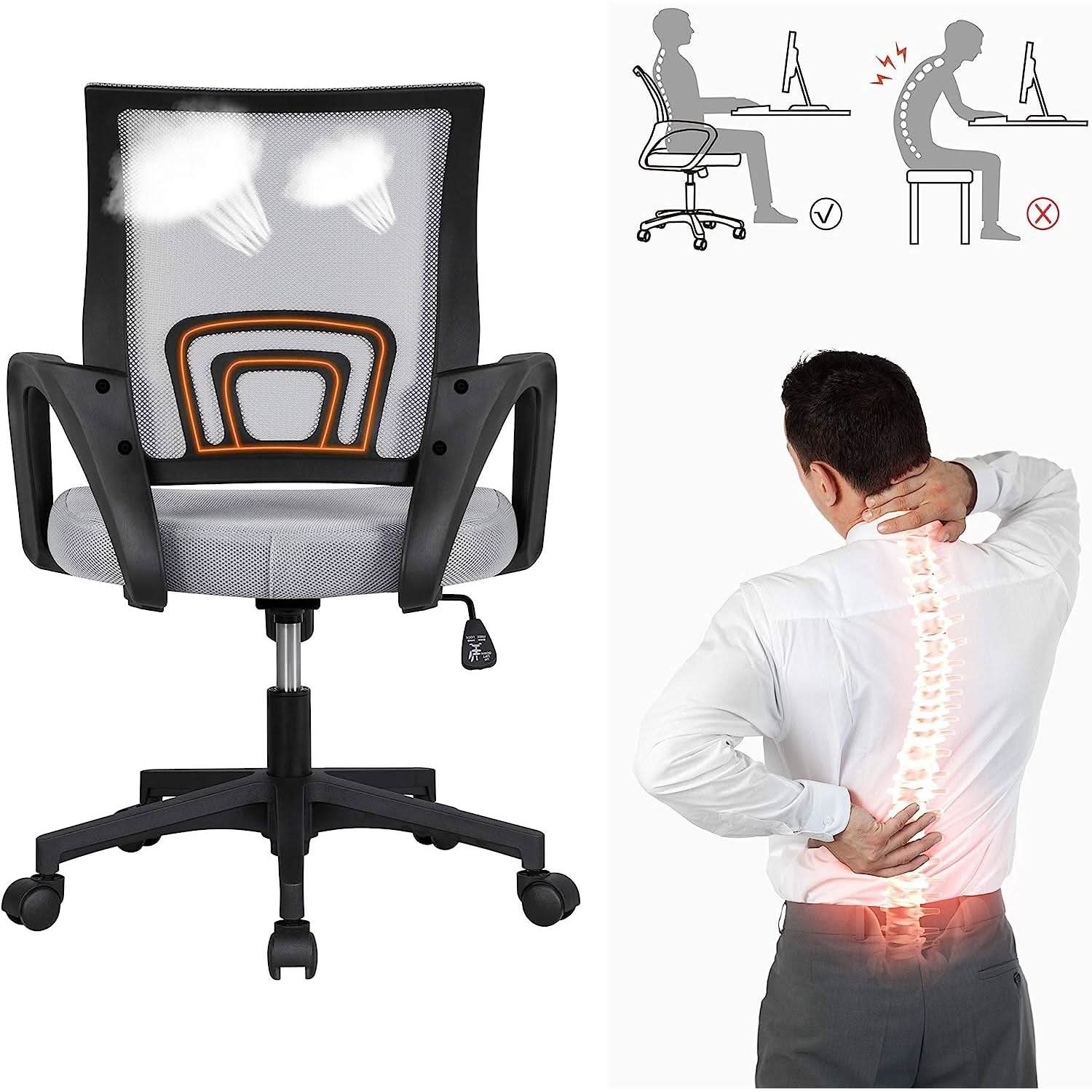Ergonomic Mesh Office Chair With Lumbar Support Mid Back