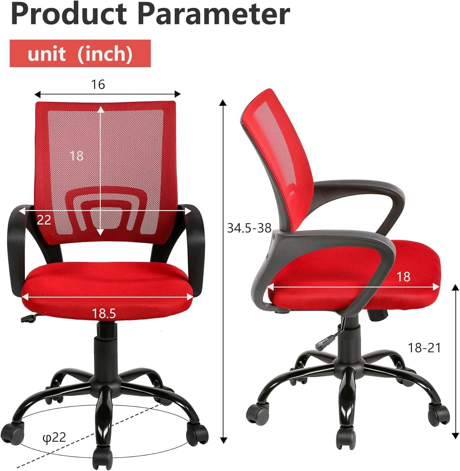 Ergonomic Mesh Office Chair With Lumbar Support Red