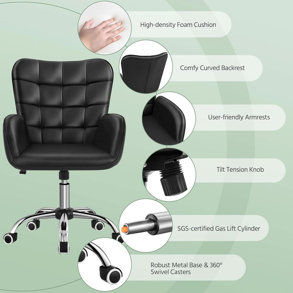 Ergonomic Office Chair 18.7 Inch Wide Seat Black Comfort
