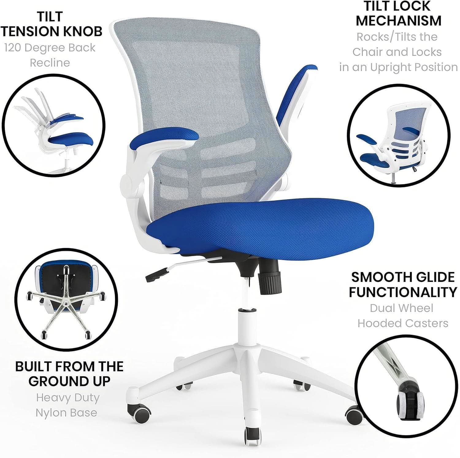 Ergonomic Office Chair Blue Mesh With White Frame Mid Back