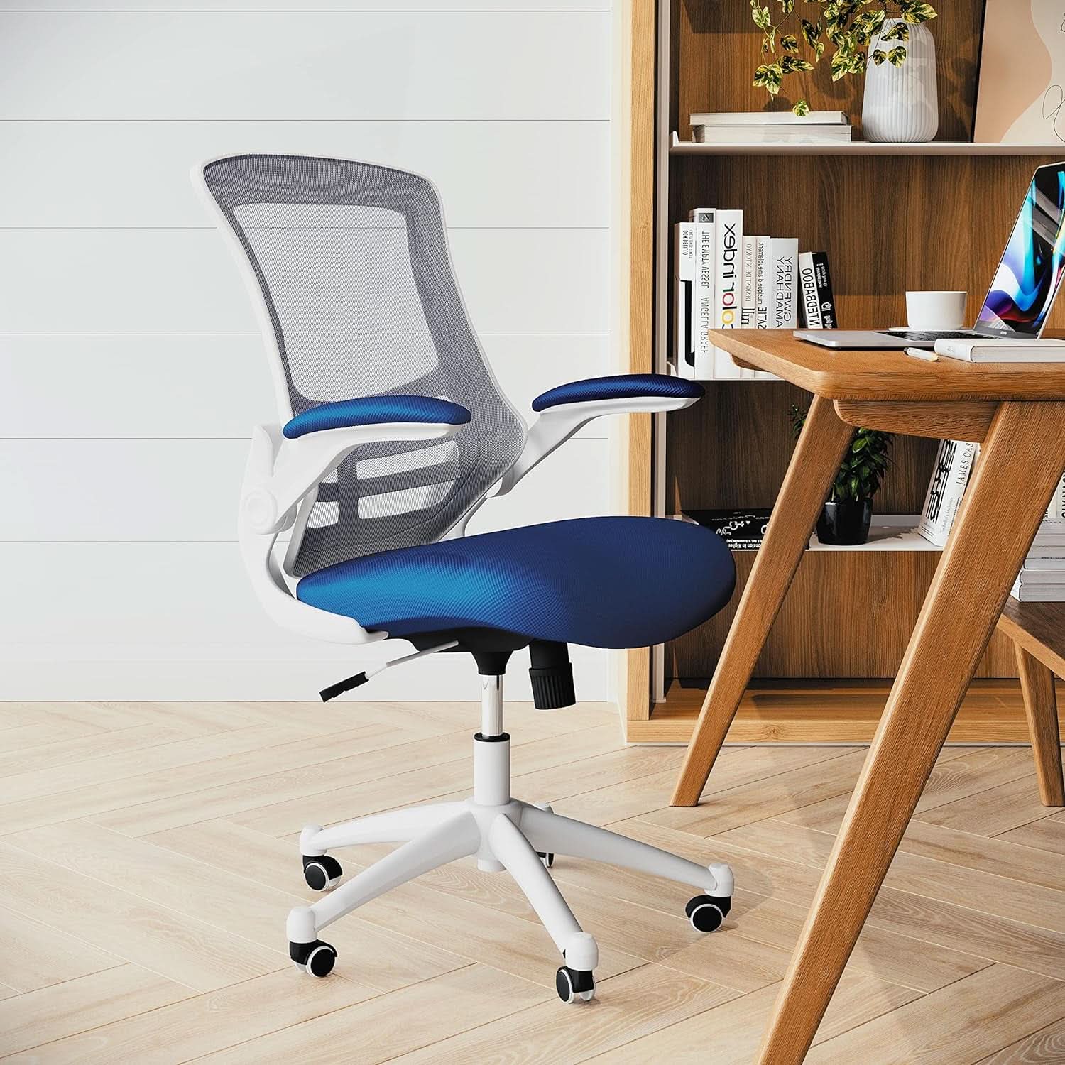 Ergonomic Office Chair Blue Mesh With White Frame Mid Back
