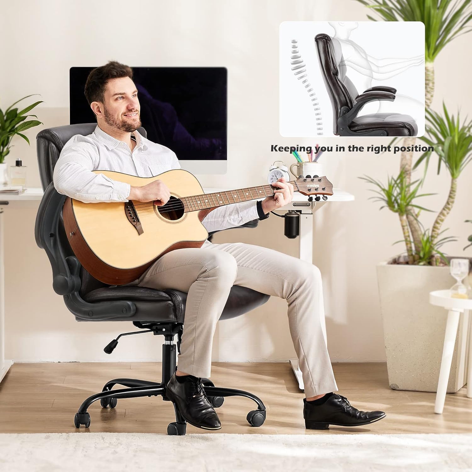Ergonomic Office Chair Brown Adjustable Height PU Leather