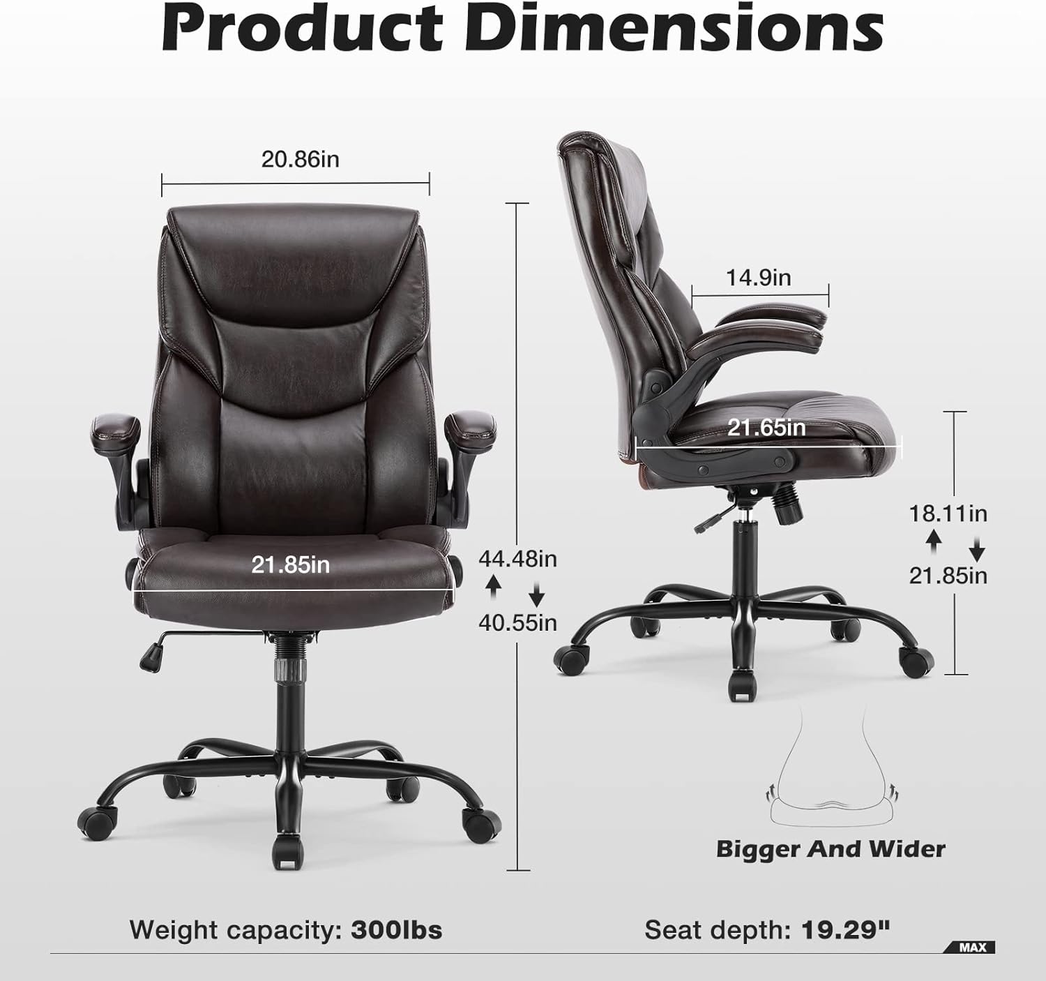 Ergonomic Office Chair Brown Adjustable Height PU Leather