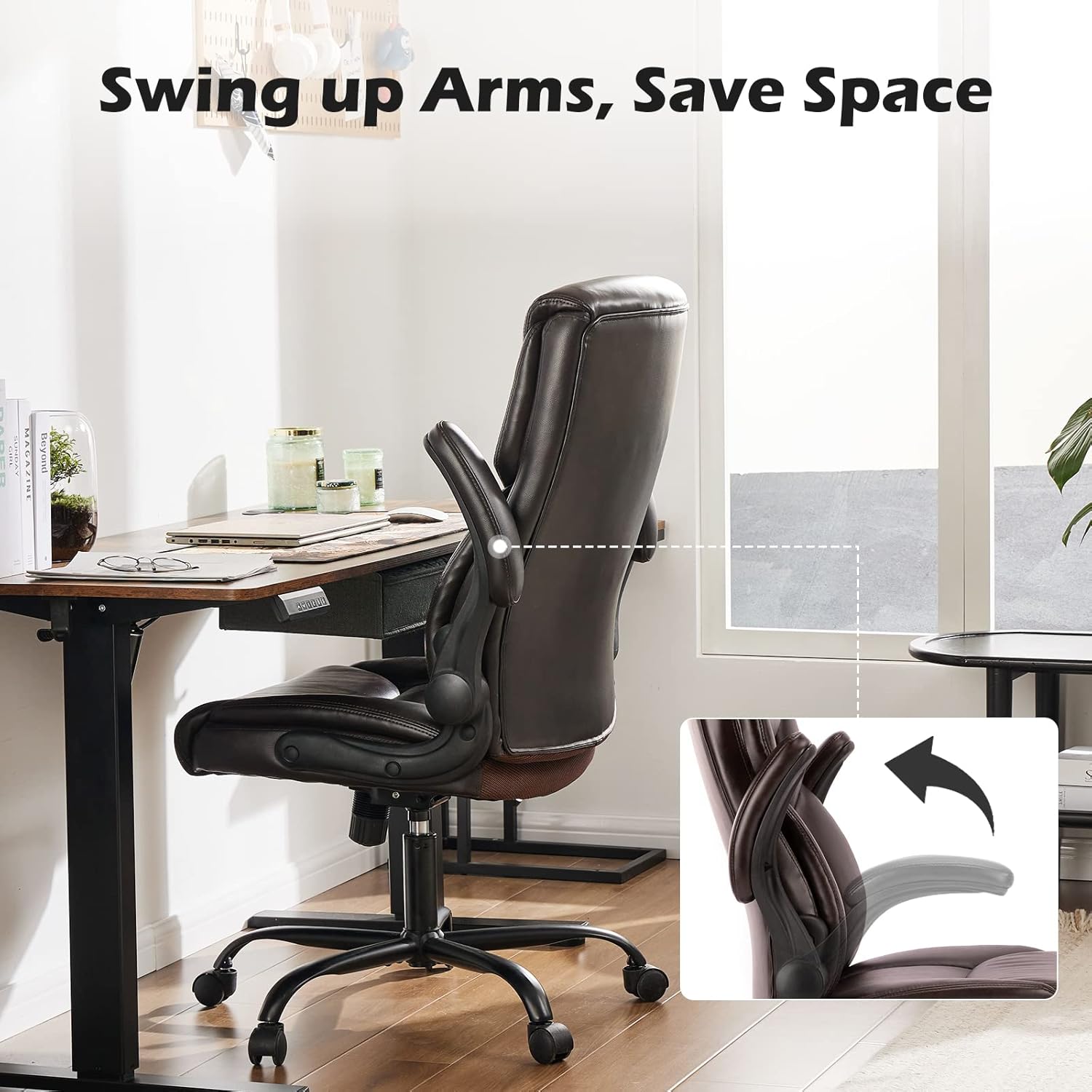 Ergonomic Office Chair Brown Adjustable Height PU Leather