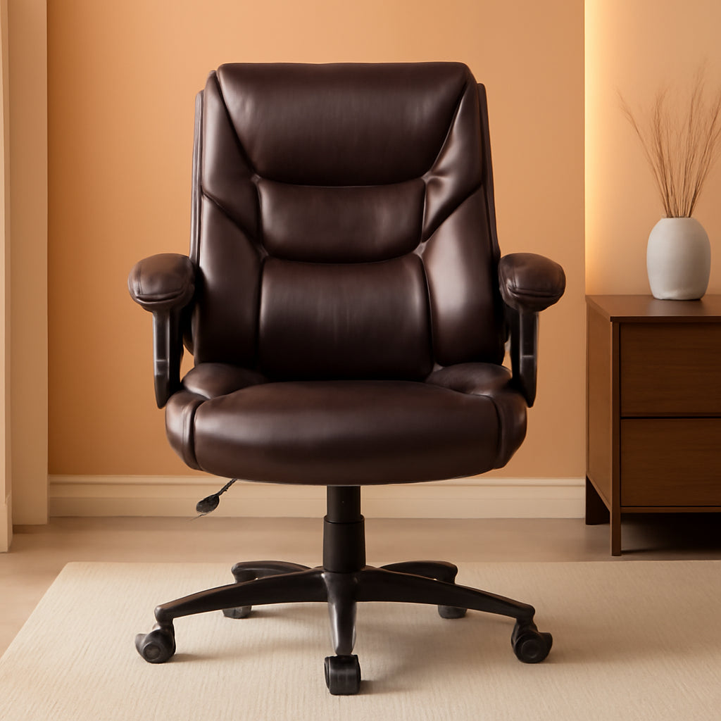 Ergonomic Office Chair Brown Adjustable Height PU Leather