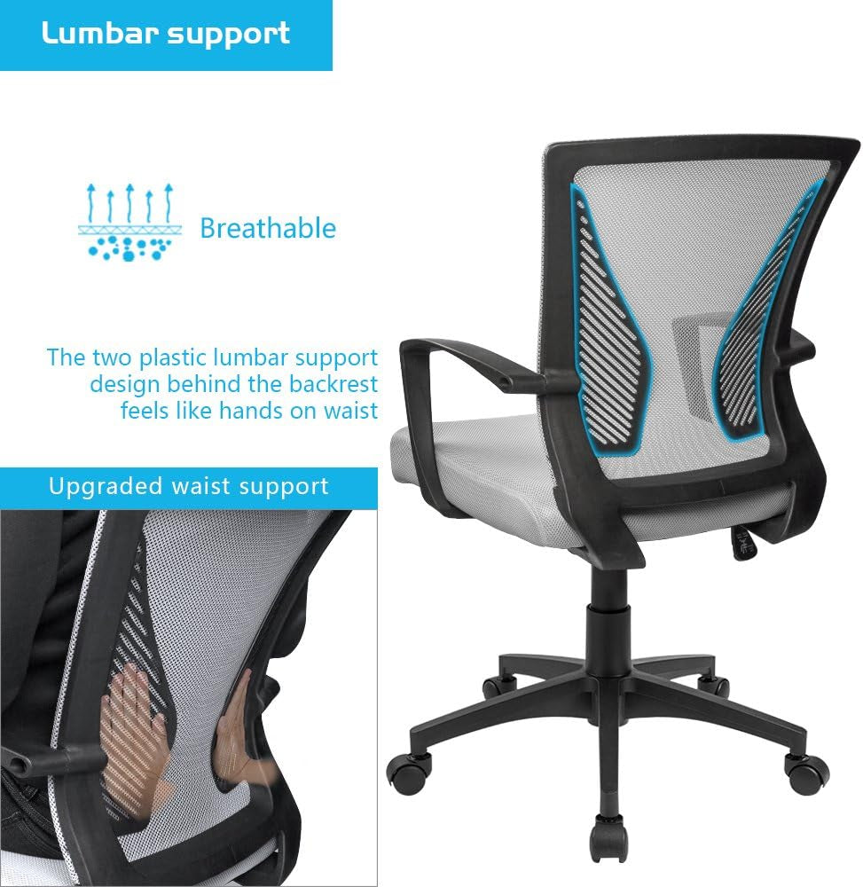 Ergonomic Office Chair Gray With Lumbar Support For Long Hours