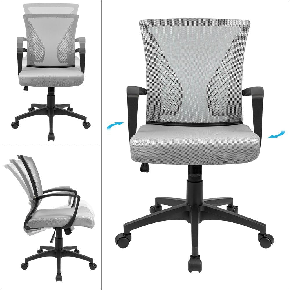 Ergonomic Office Chair Gray With Lumbar Support For Long Hours