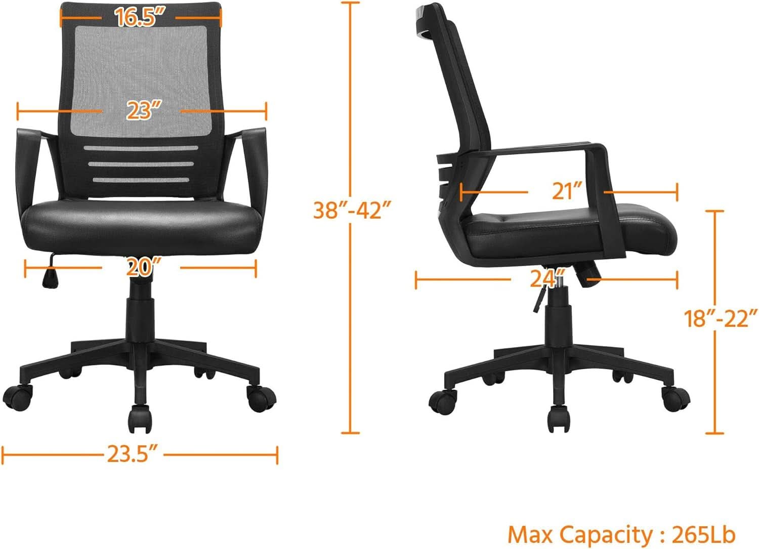 Ergonomic Office Chair Leather Seat Mesh Back Black With Lumbar Support