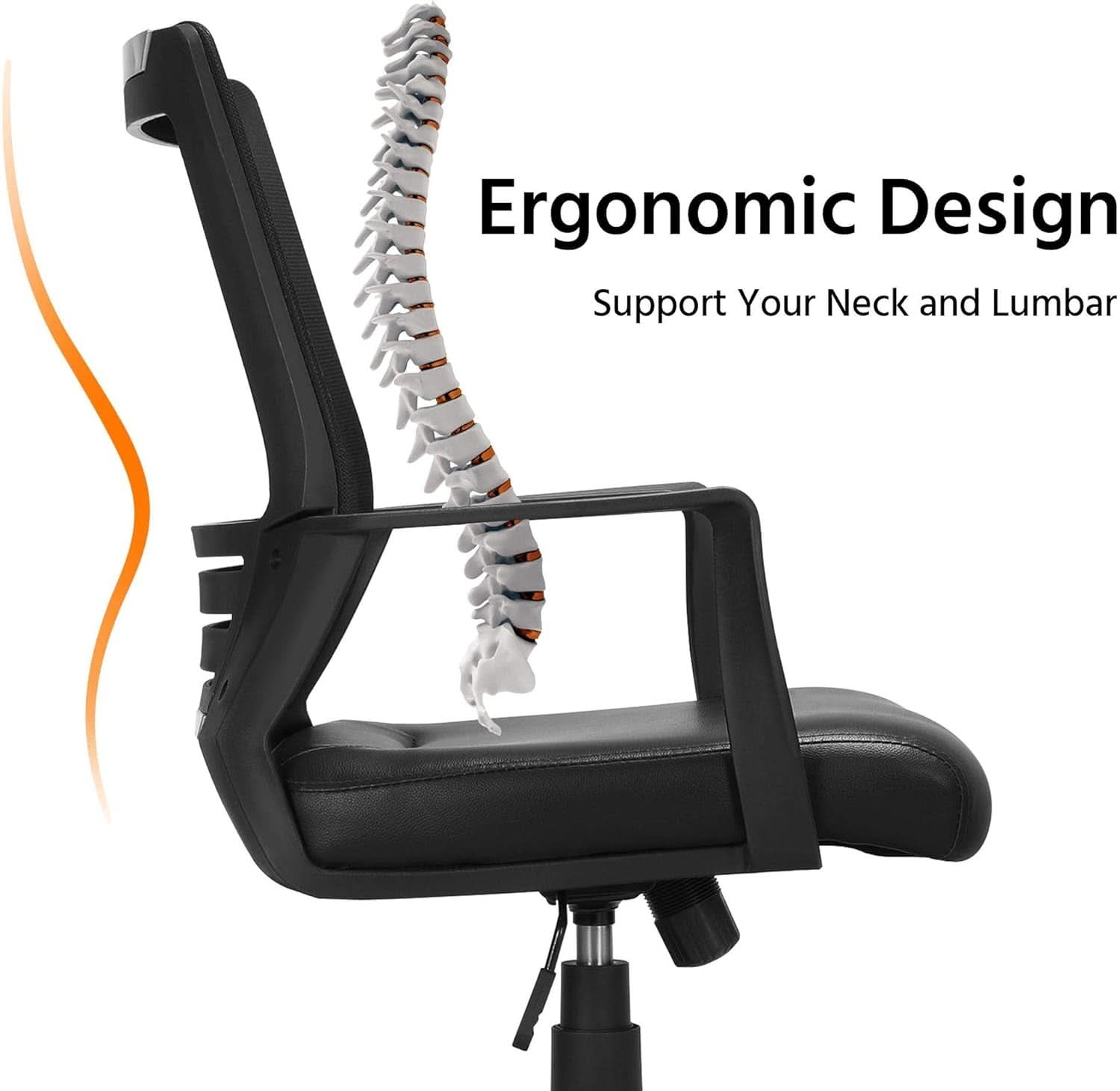 Ergonomic Office Chair Leather Seat Mesh Back Black With Lumbar Support