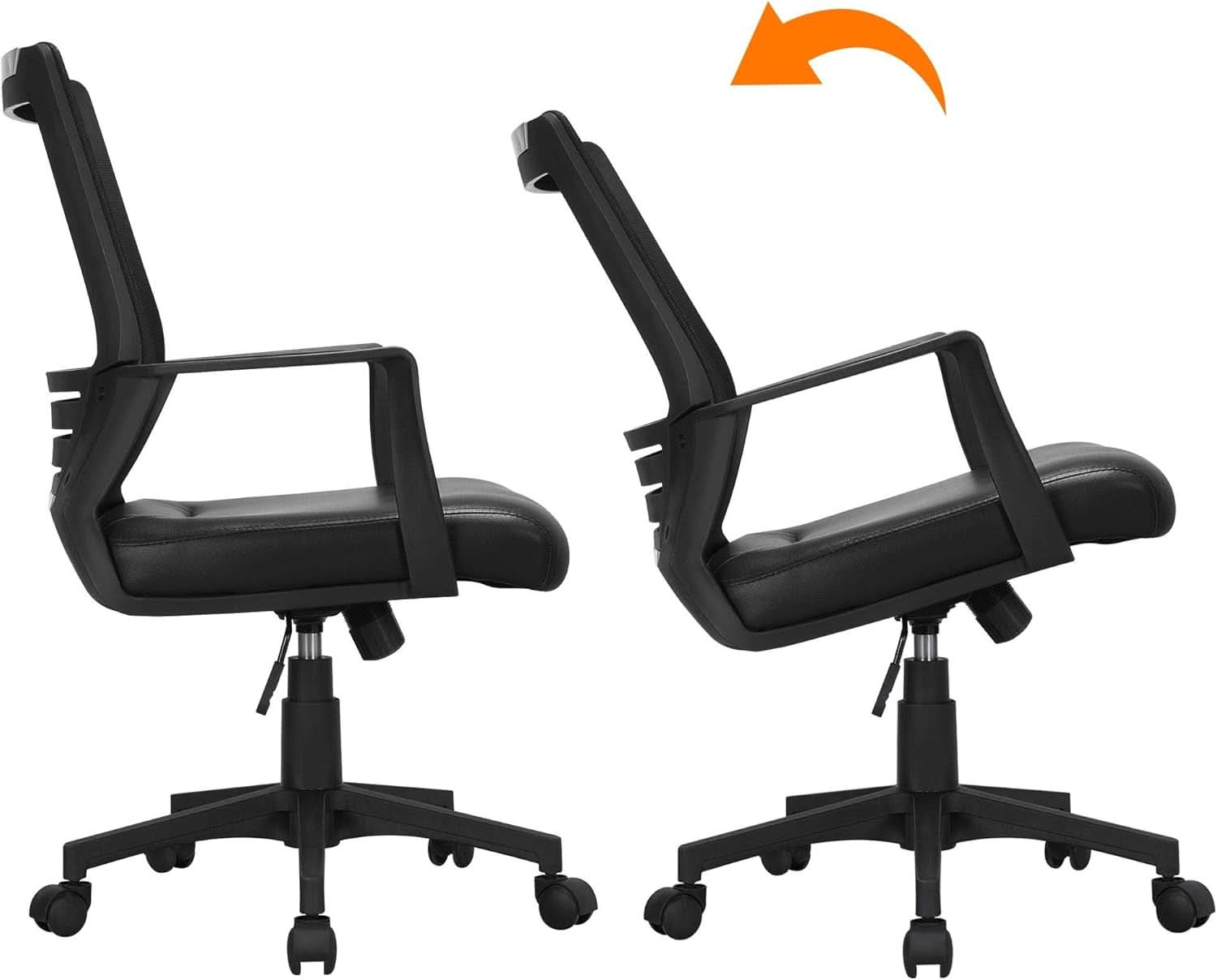Ergonomic Office Chair Leather Seat Mesh Back Black With Lumbar Support