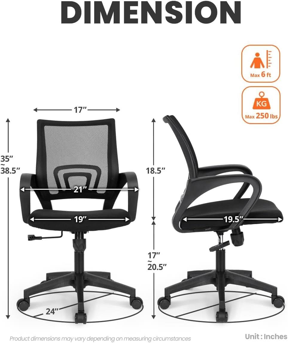 Ergonomic Office Chair Lumbar Support Mesh Back Black