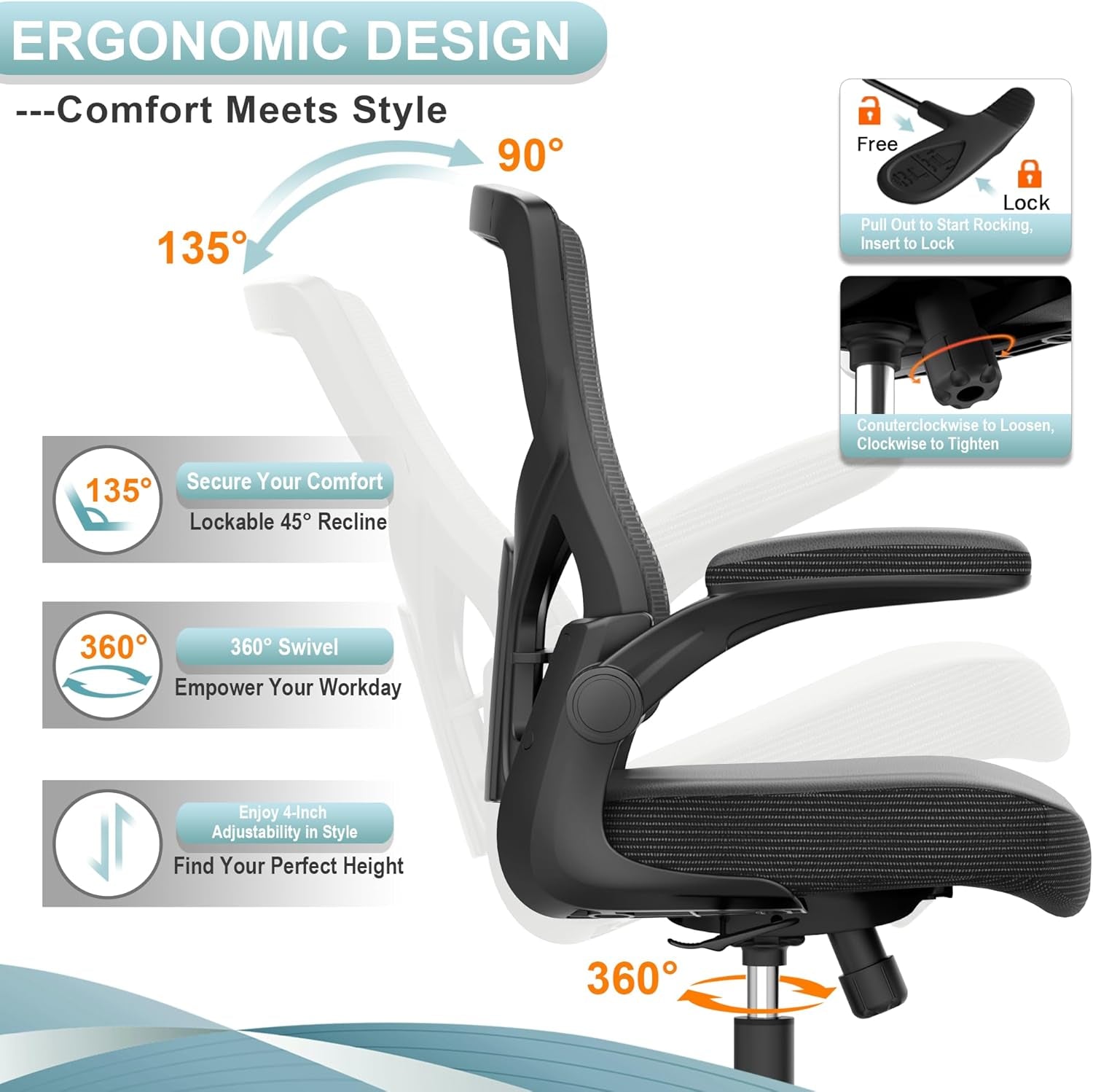 Ergonomic Office Chair With Adjustable Height And Lumbar