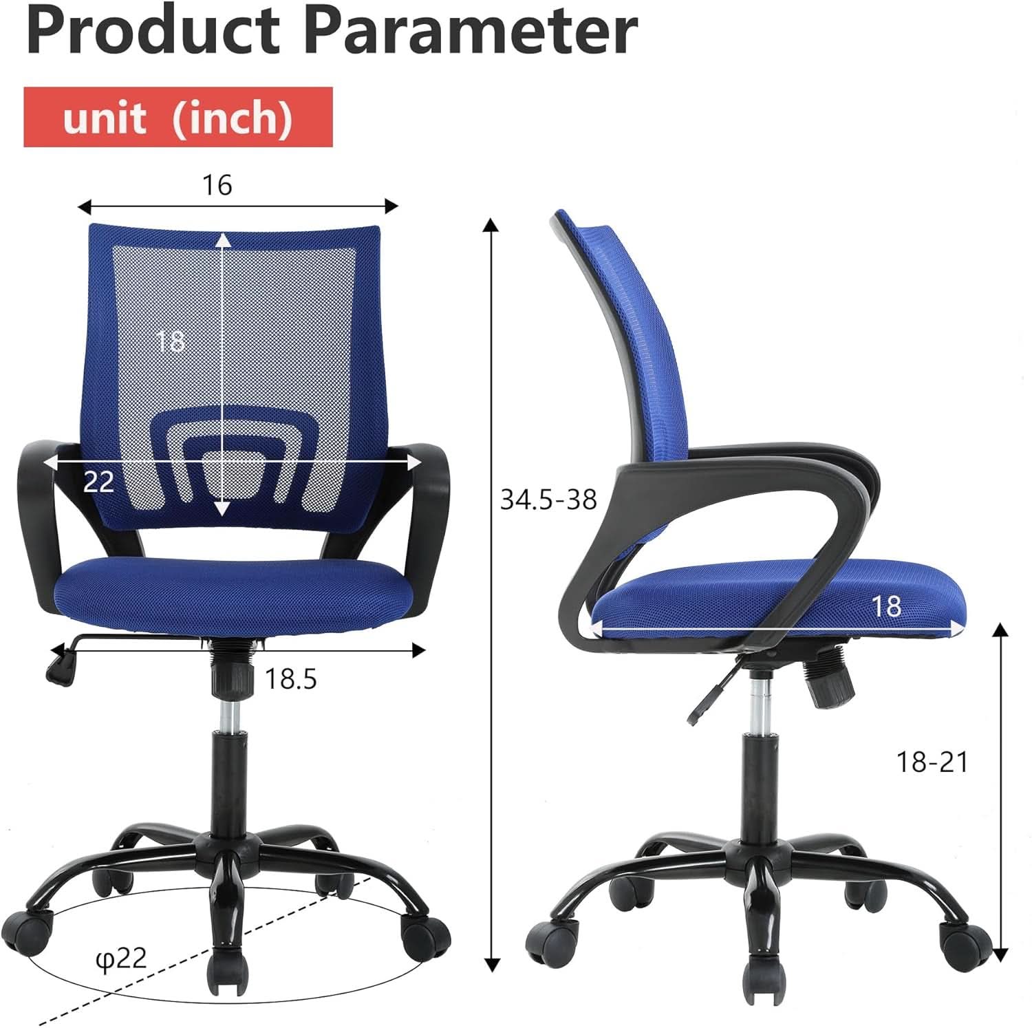 Ergonomic Office Chair With Adjustable Lumbar Support Blue