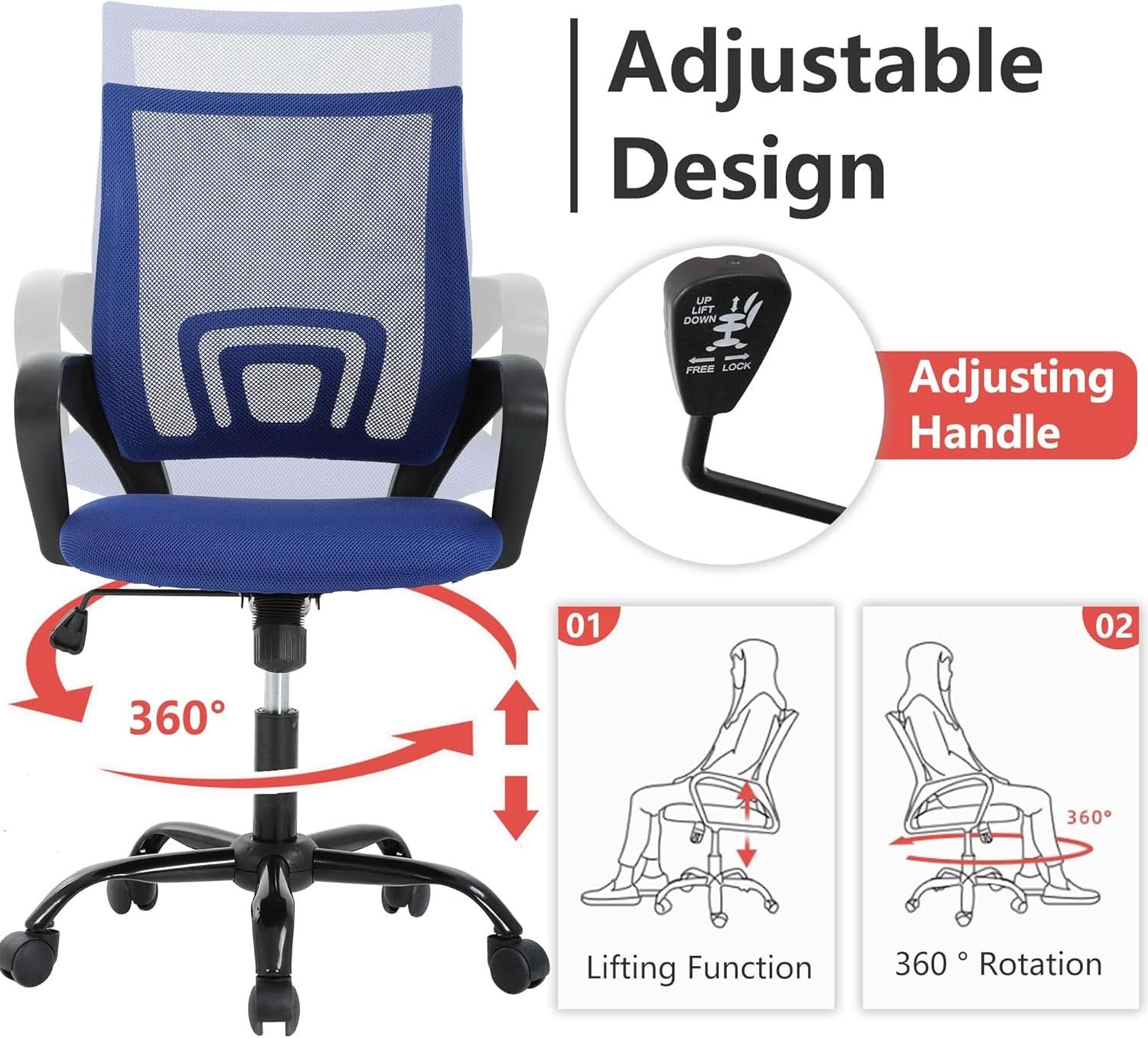 Ergonomic Office Chair With Adjustable Lumbar Support Blue
