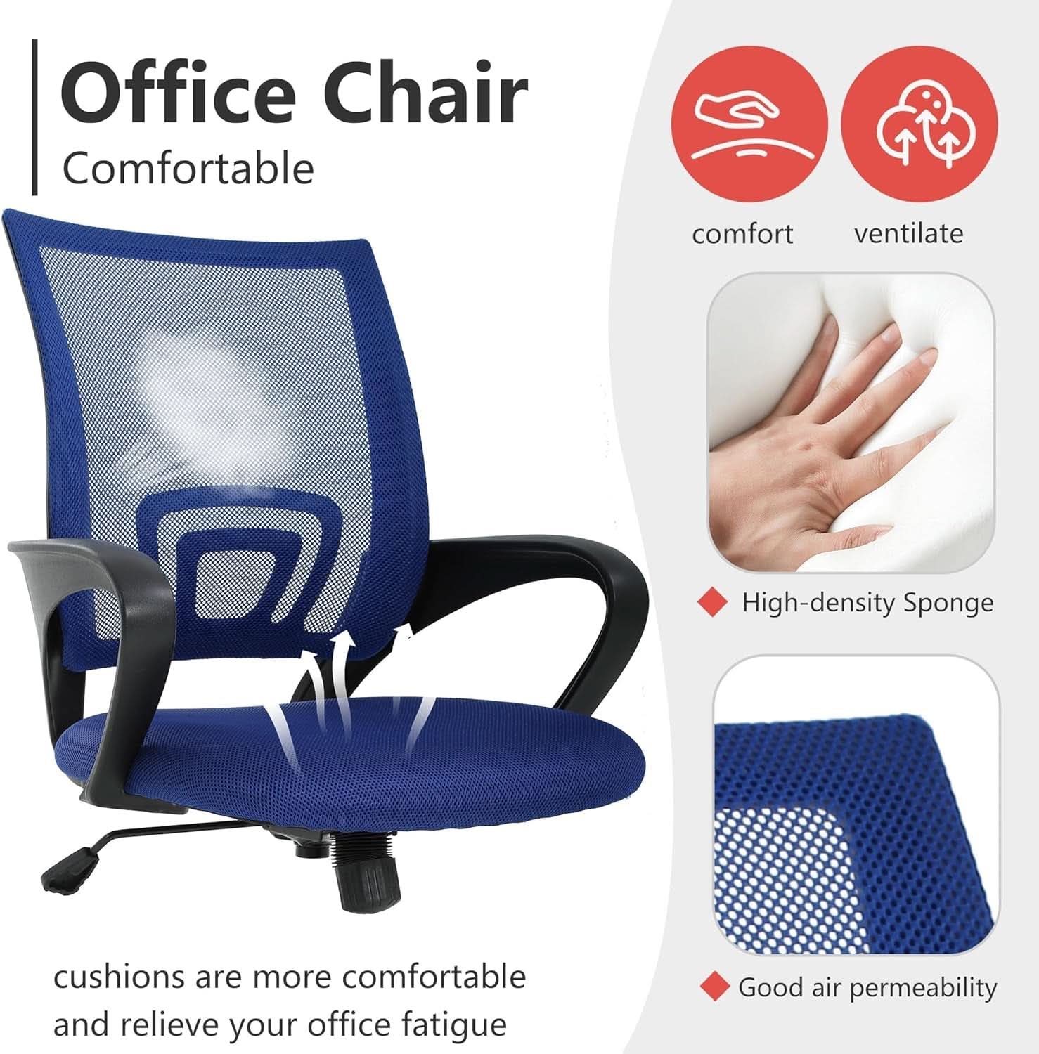 Ergonomic Office Chair With Adjustable Lumbar Support Blue