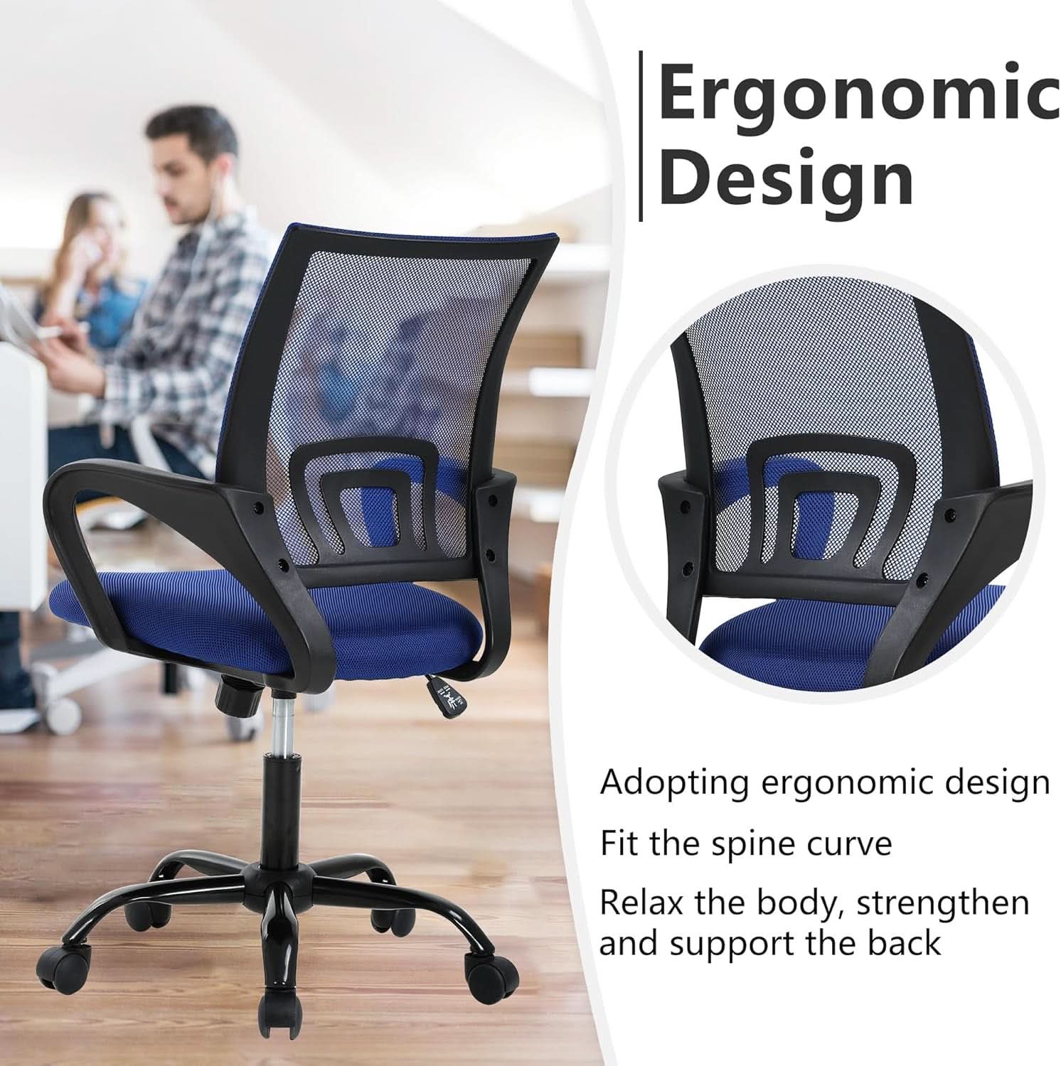Ergonomic Office Chair With Adjustable Lumbar Support Blue