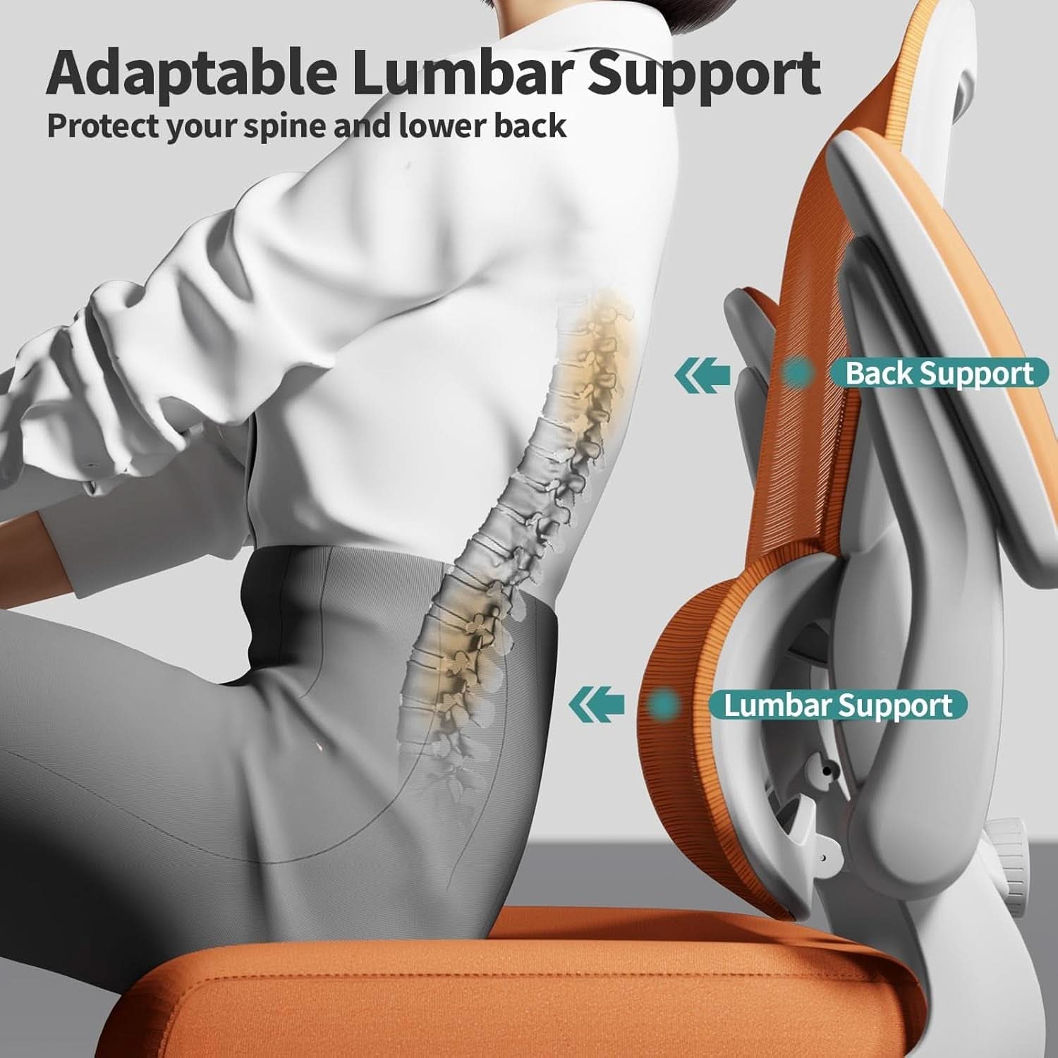 Ergonomic Office Chair With Adjustable Lumbar Support Orange Mesh Desk Chair