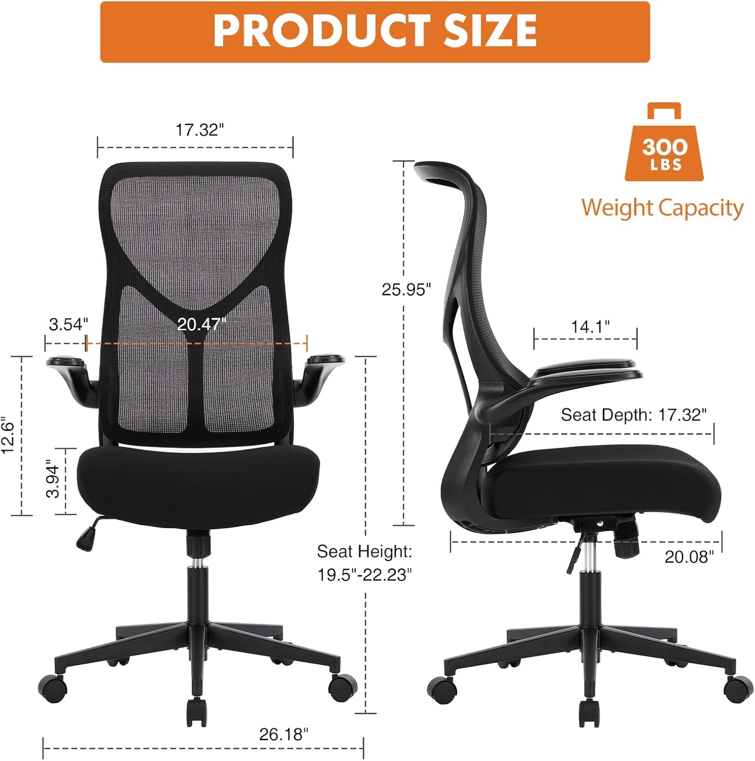 Ergonomic Office Chair With Lumbar Support Black Adjustable Height