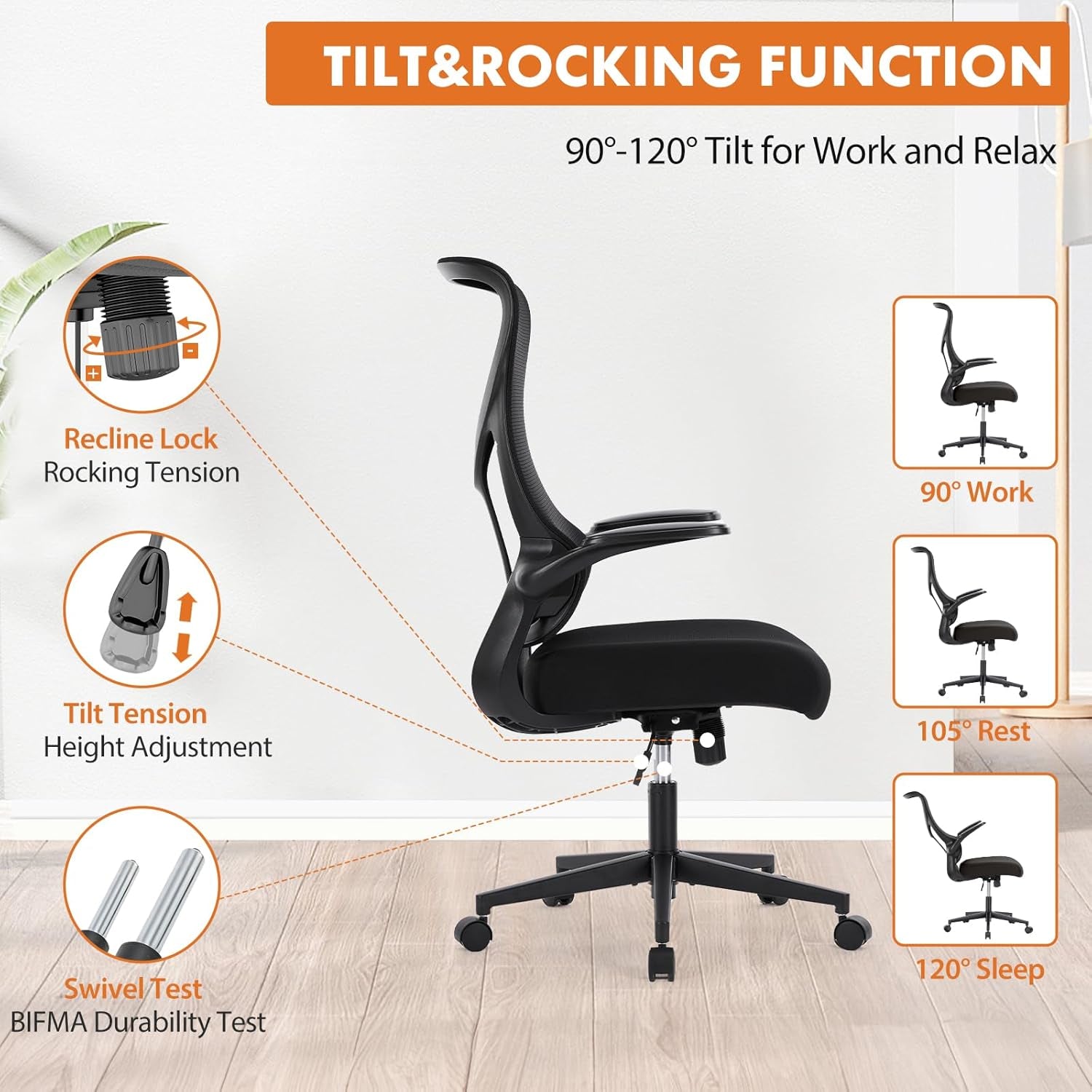 Ergonomic Office Chair With Lumbar Support Black Adjustable Height