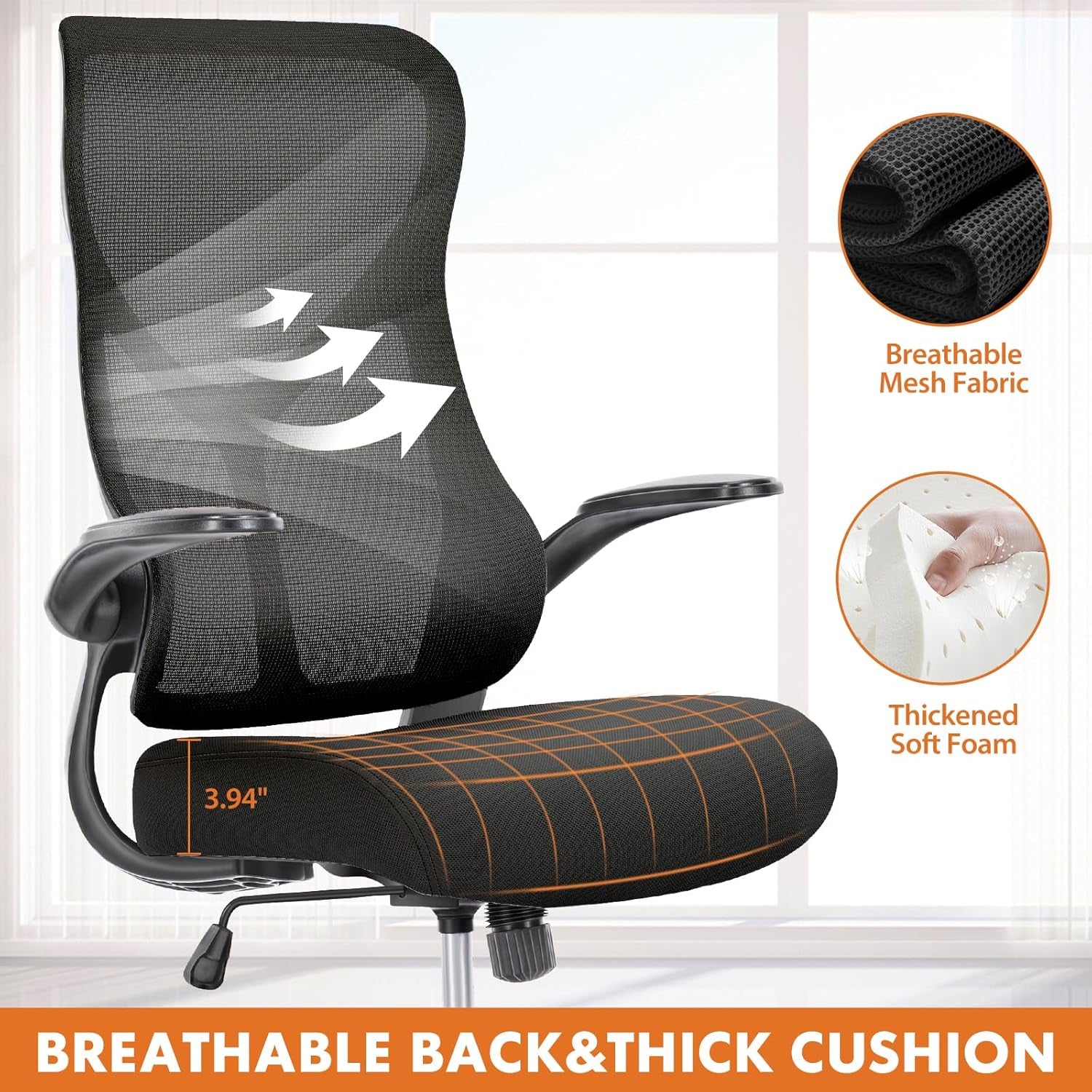Ergonomic Office Chair With Lumbar Support Black Adjustable Height