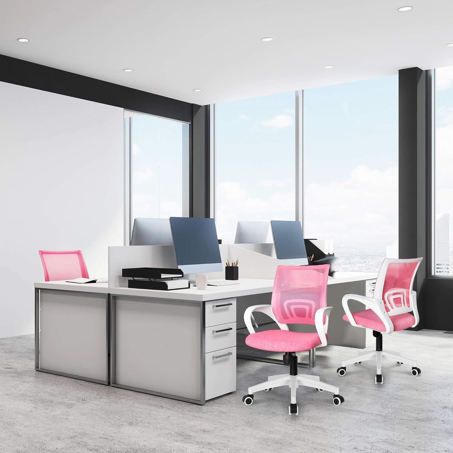 Ergonomic Pink Office Chair With Lumbar Support Mesh