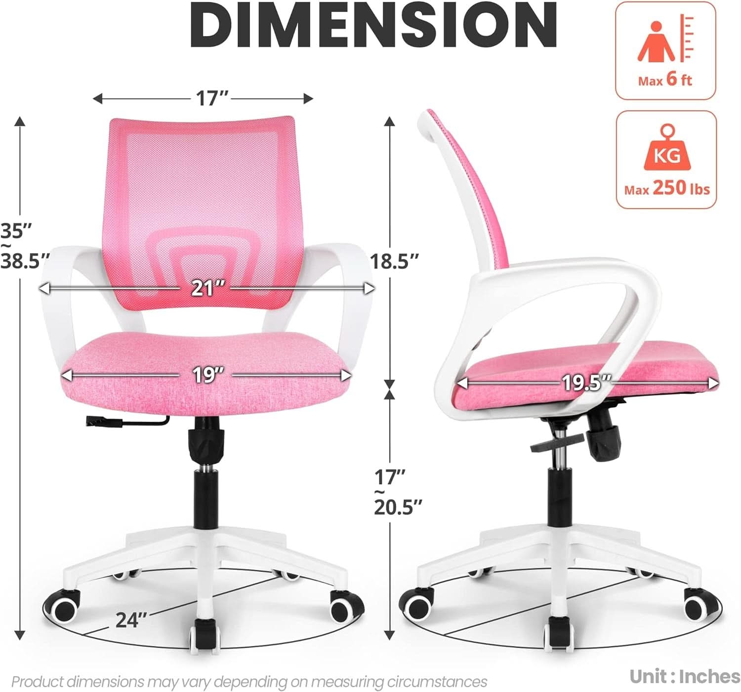 Ergonomic Pink Office Chair With Lumbar Support Mesh
