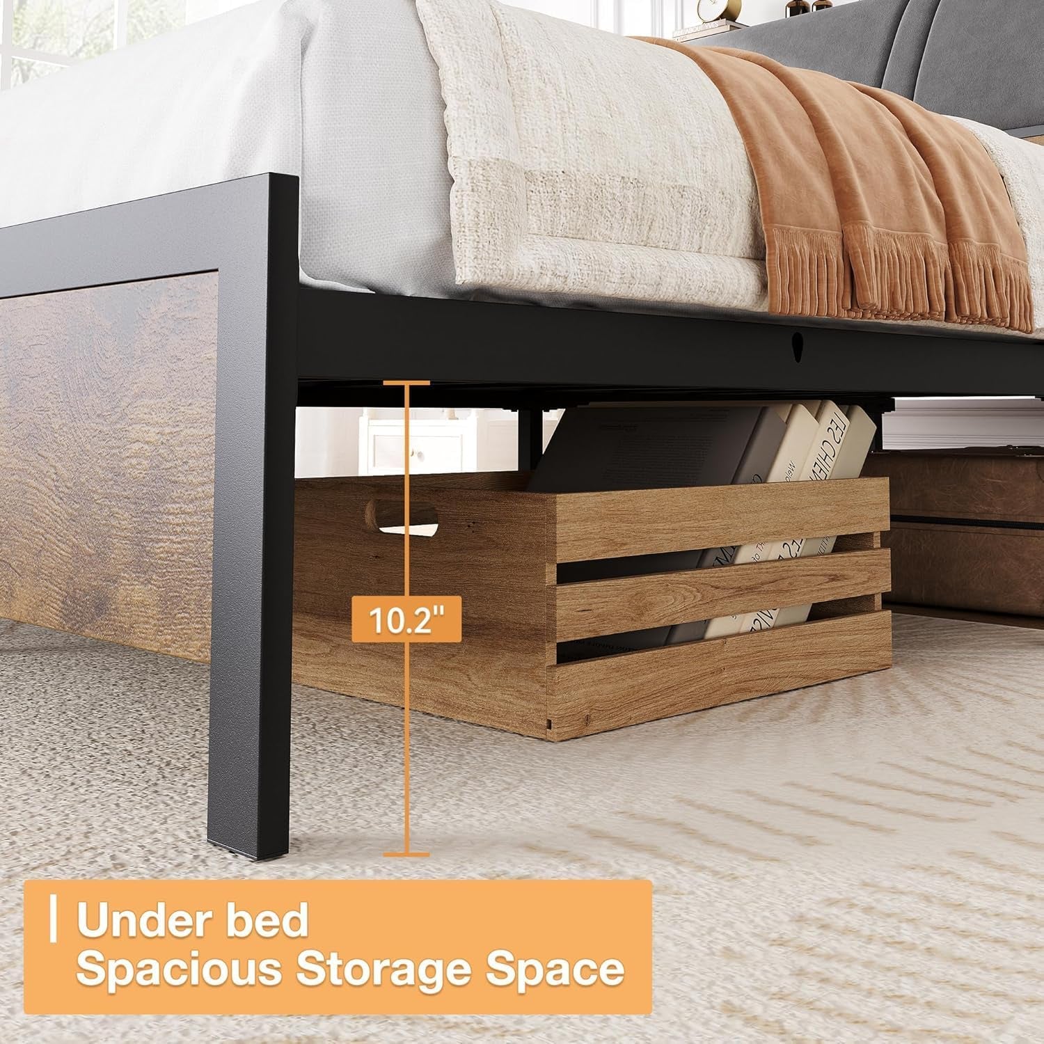 Ergonomic Queen Bed Frame with Padded Headboard and Storage
