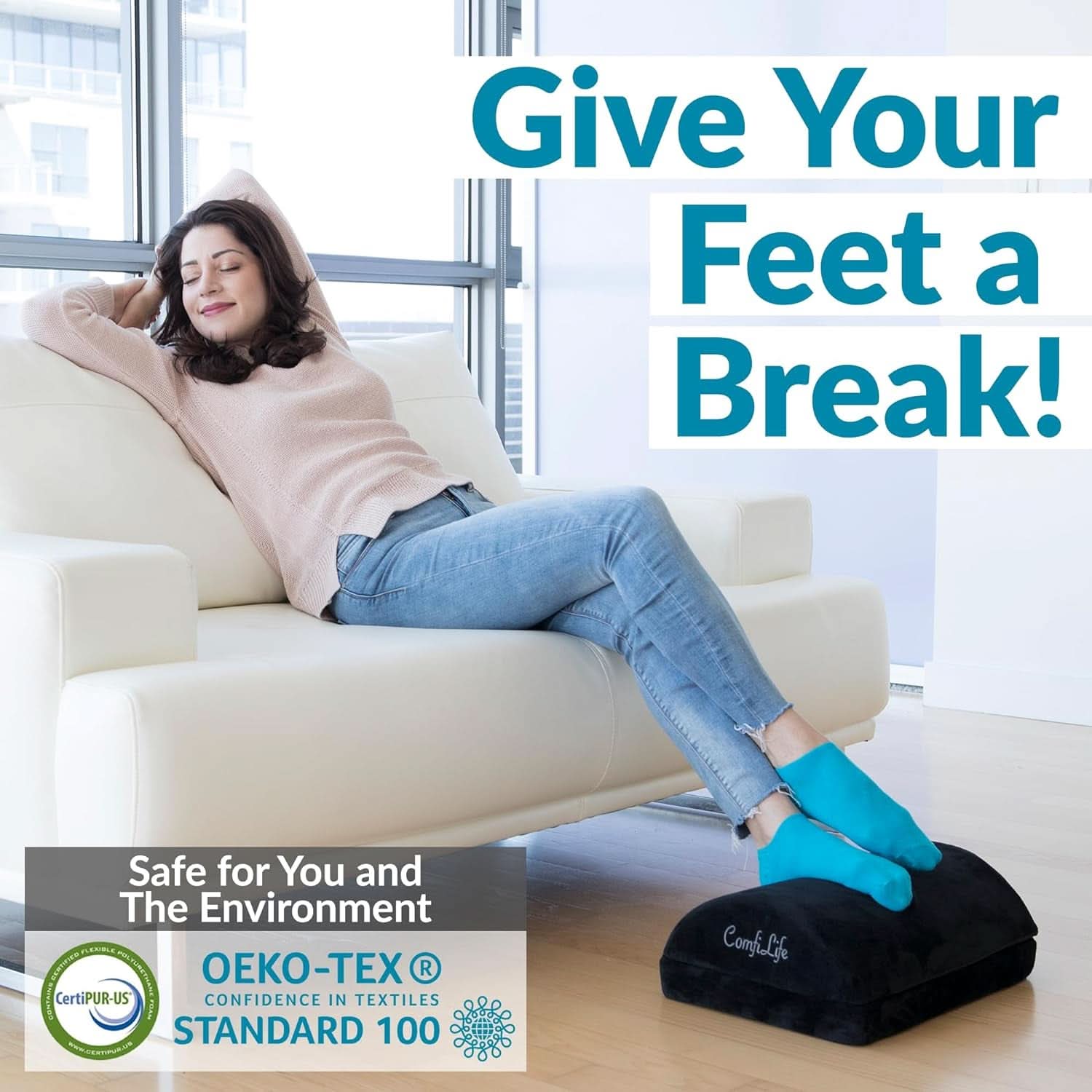 Ergonomic Under Desk Foot Rest Memory Foam Black Adjustable