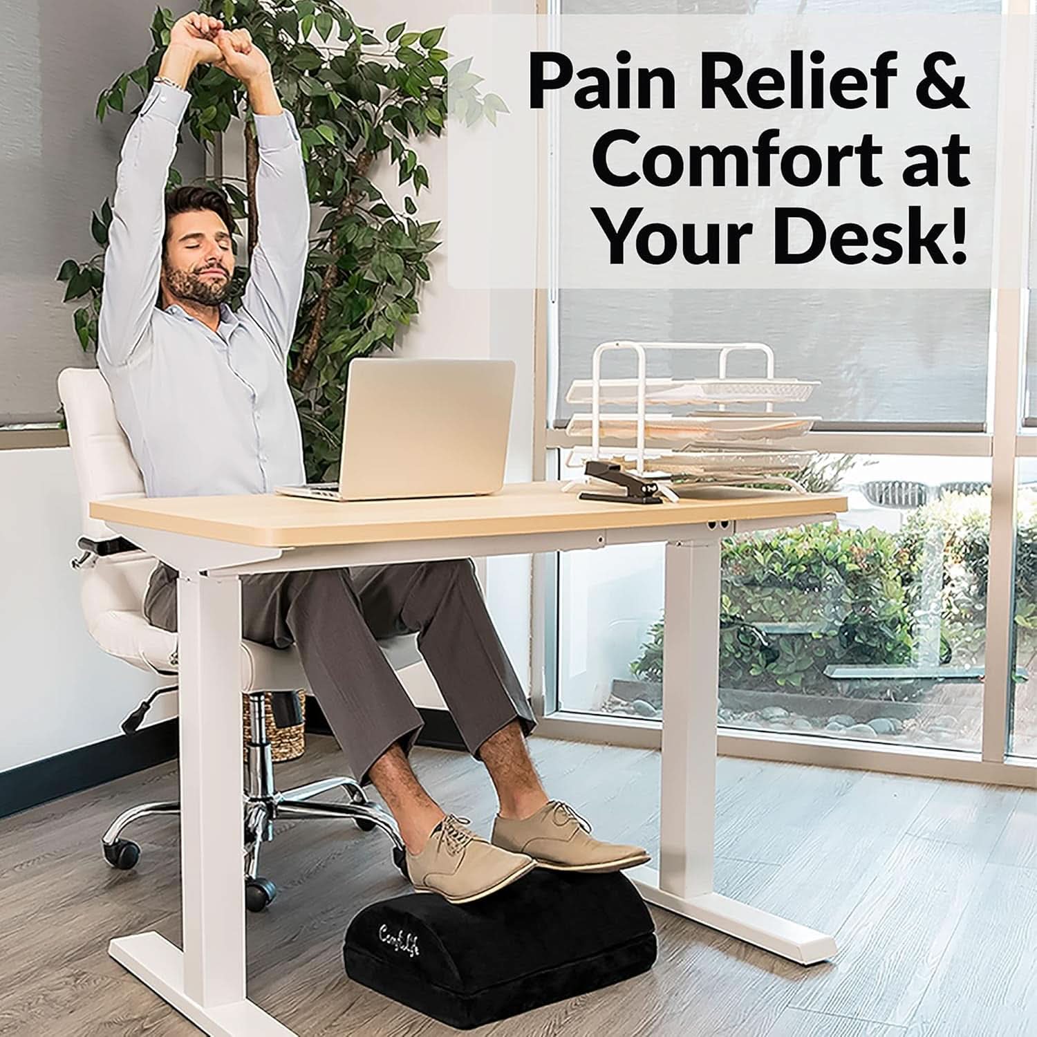 Ergonomic Under Desk Foot Rest Memory Foam Black Adjustable