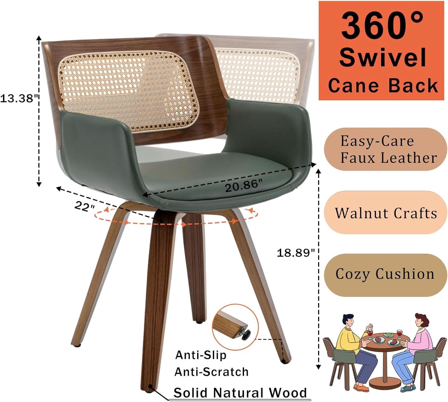 Ergonomic Walnut Swivel Dining Chairs With Armrests