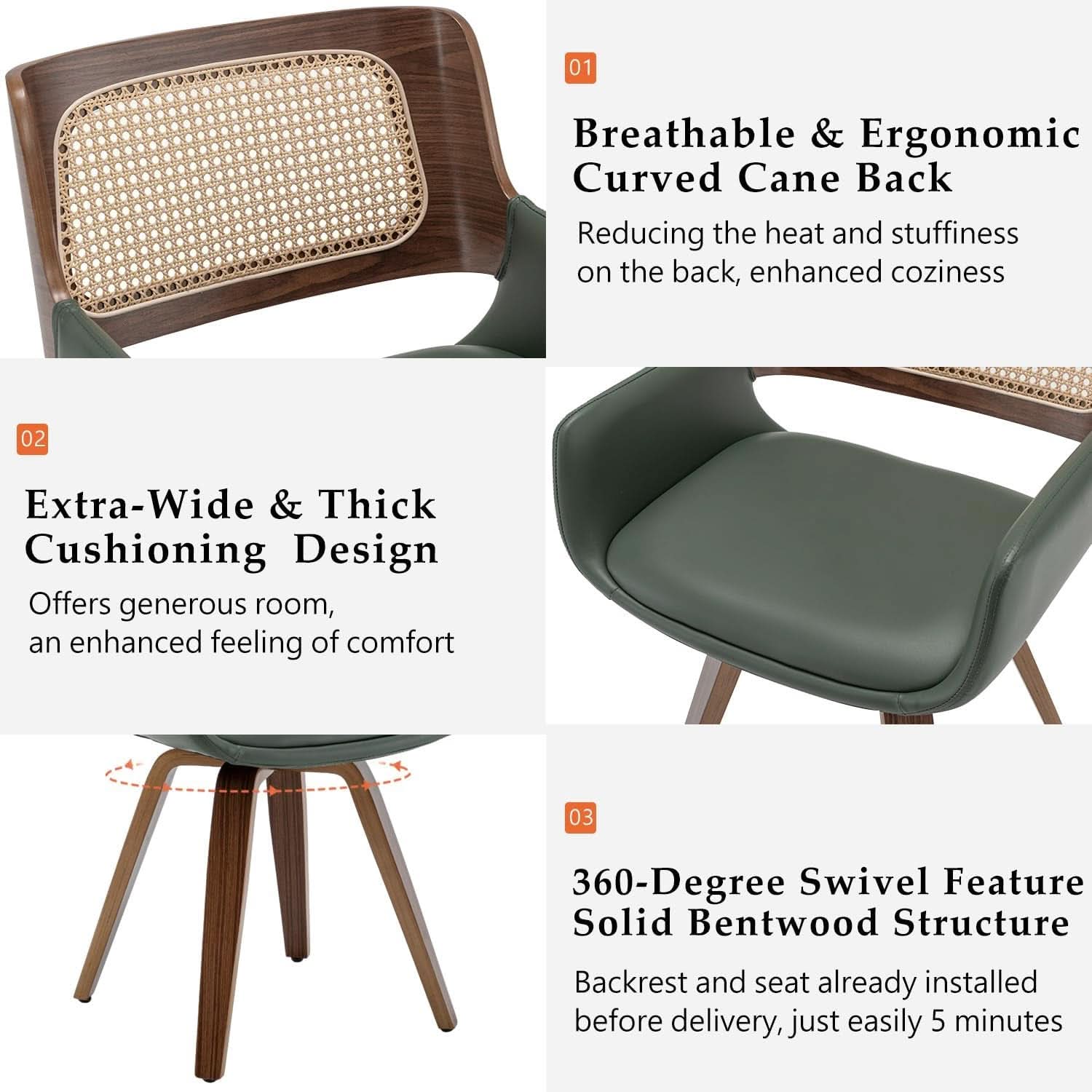 Ergonomic Walnut Swivel Dining Chairs With Armrests