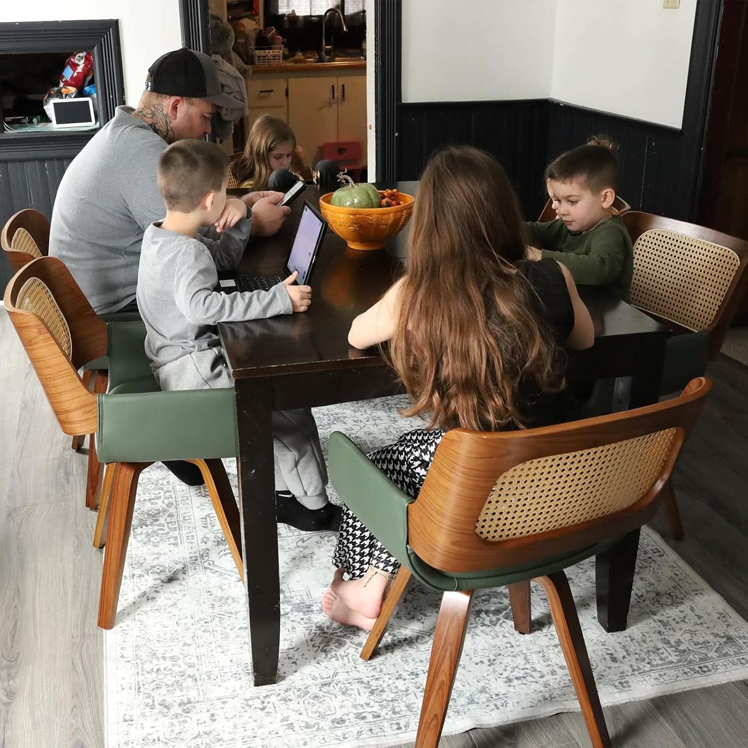 Ergonomic Walnut Swivel Dining Chairs With Armrests