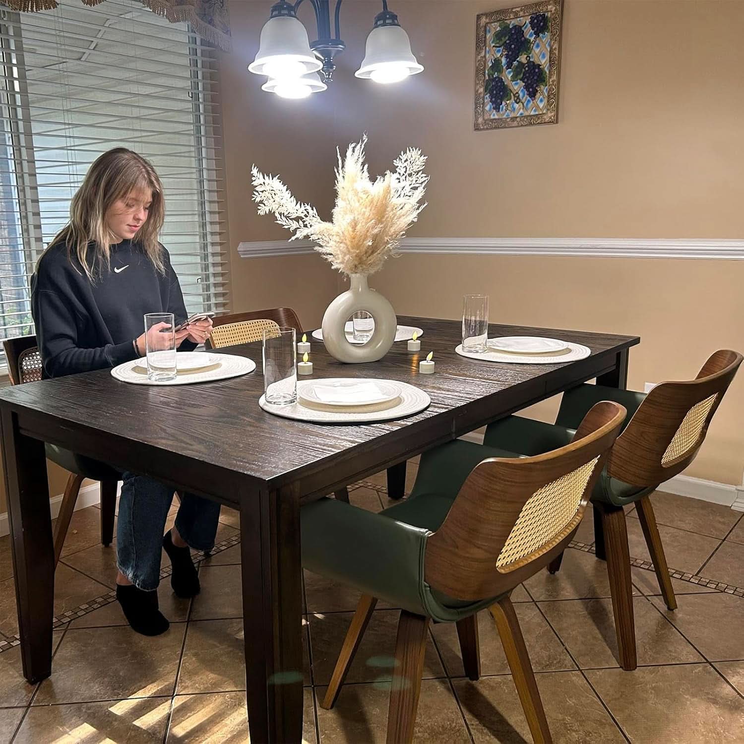 Ergonomic Walnut Swivel Dining Chairs With Armrests