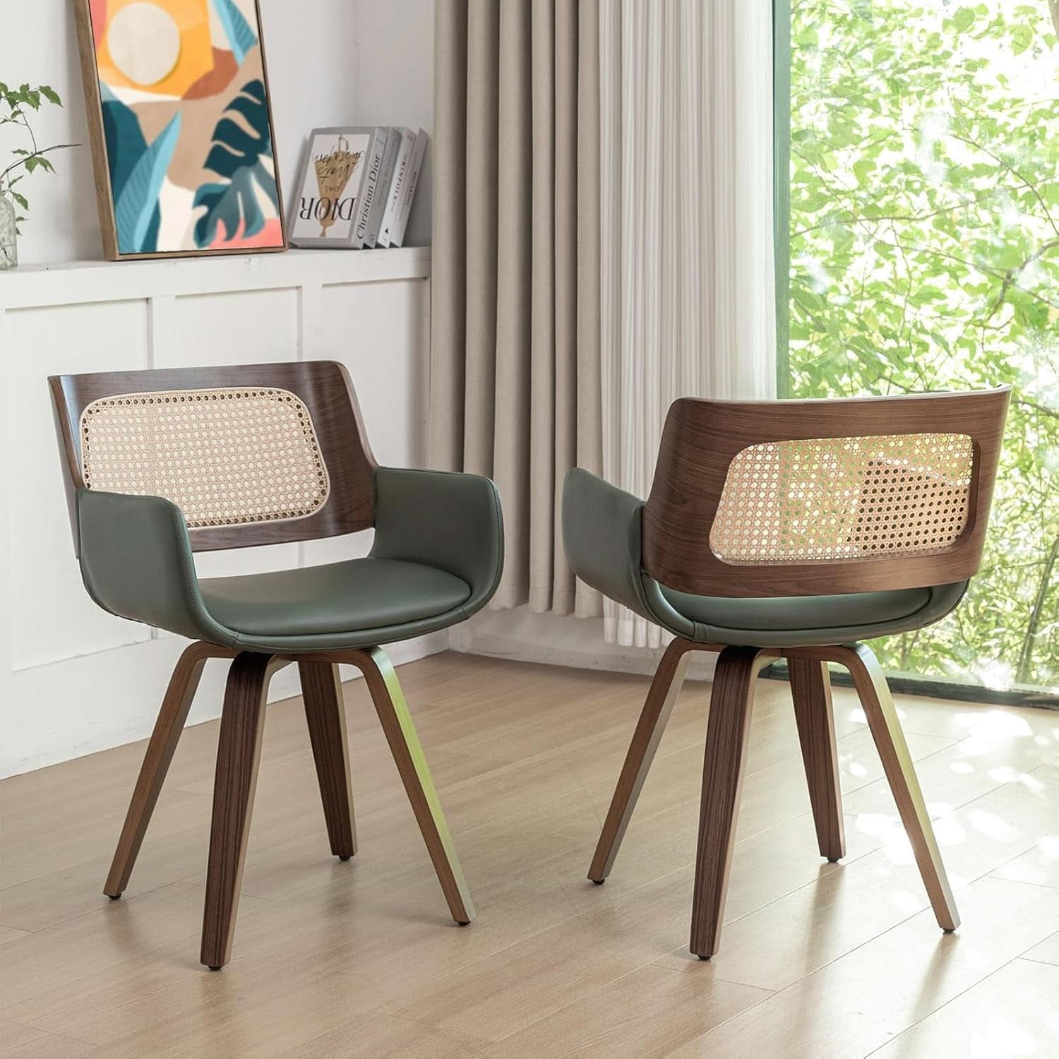 Ergonomic Walnut Swivel Dining Chairs With Armrests