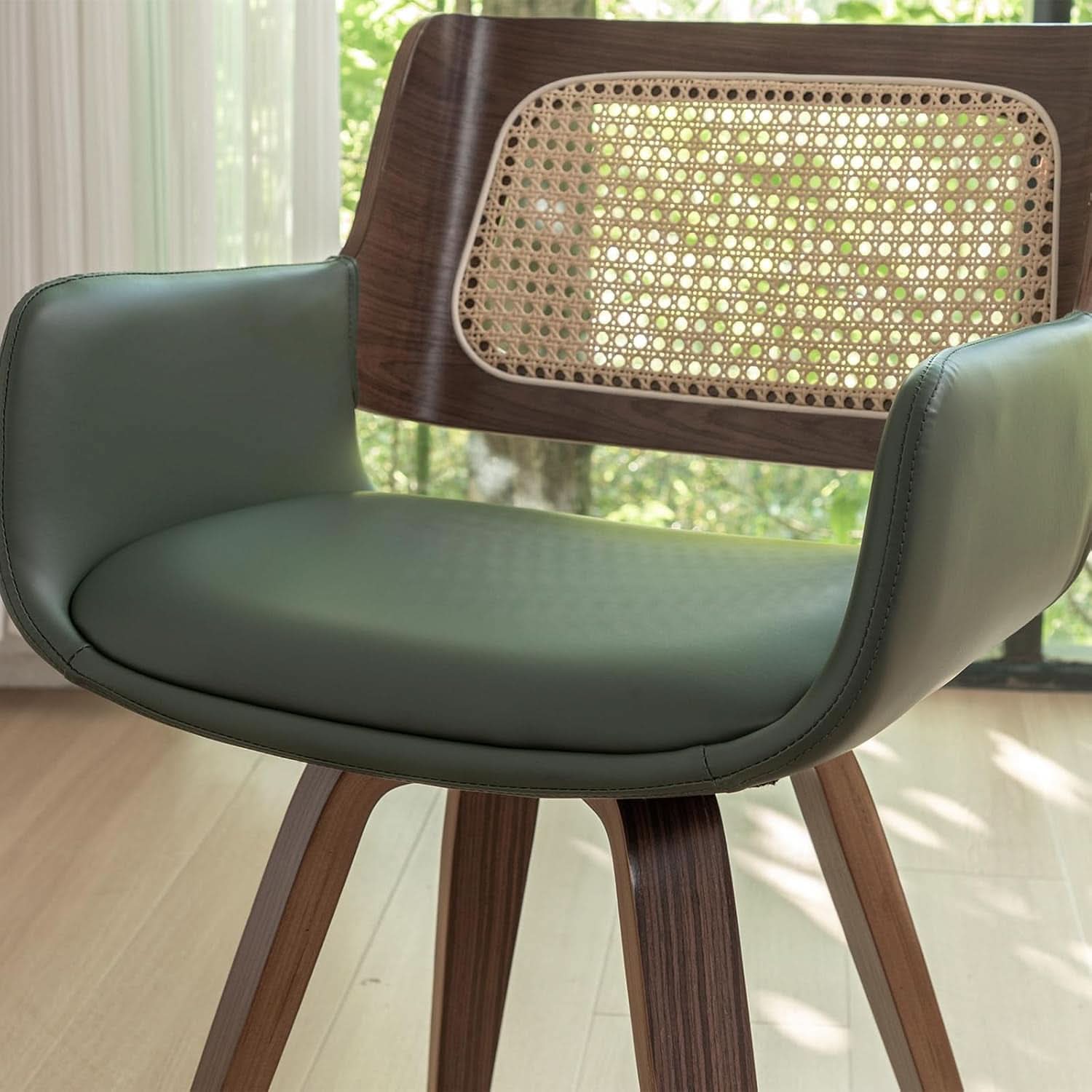 Ergonomic Walnut Swivel Dining Chairs With Armrests