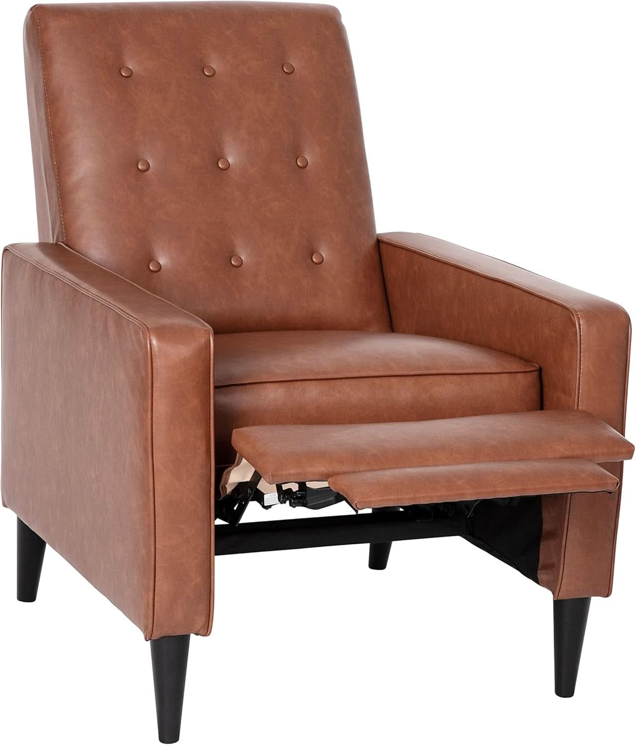 Erza Cognac Brown Leathersoft Pushback Mid Century Modern Recliner Chair