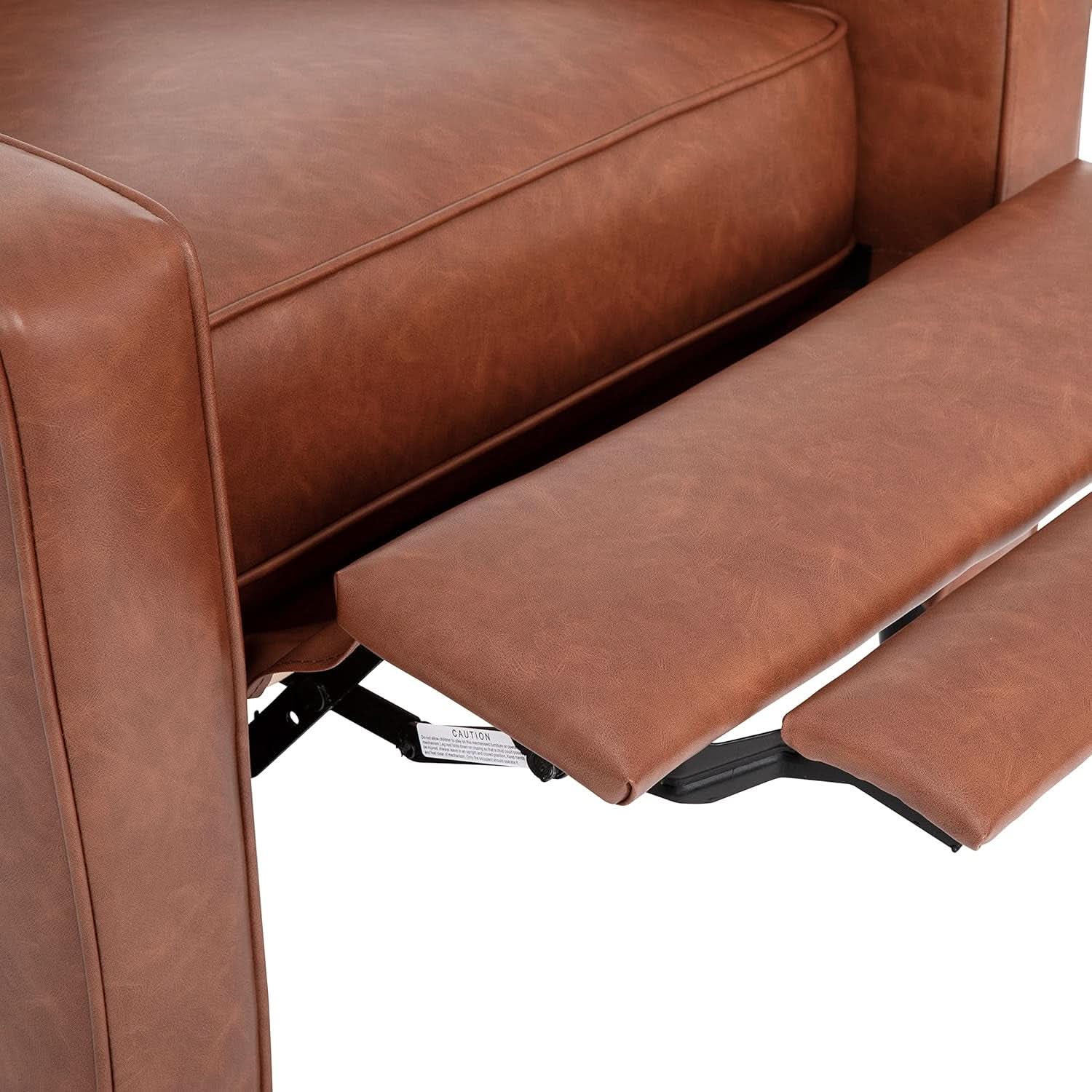 Erza Cognac Brown Leathersoft Pushback Mid Century Modern Recliner Chair