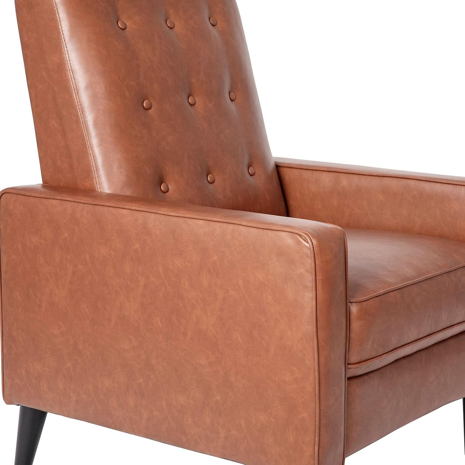Erza Cognac Brown Leathersoft Pushback Mid Century Modern Recliner Chair