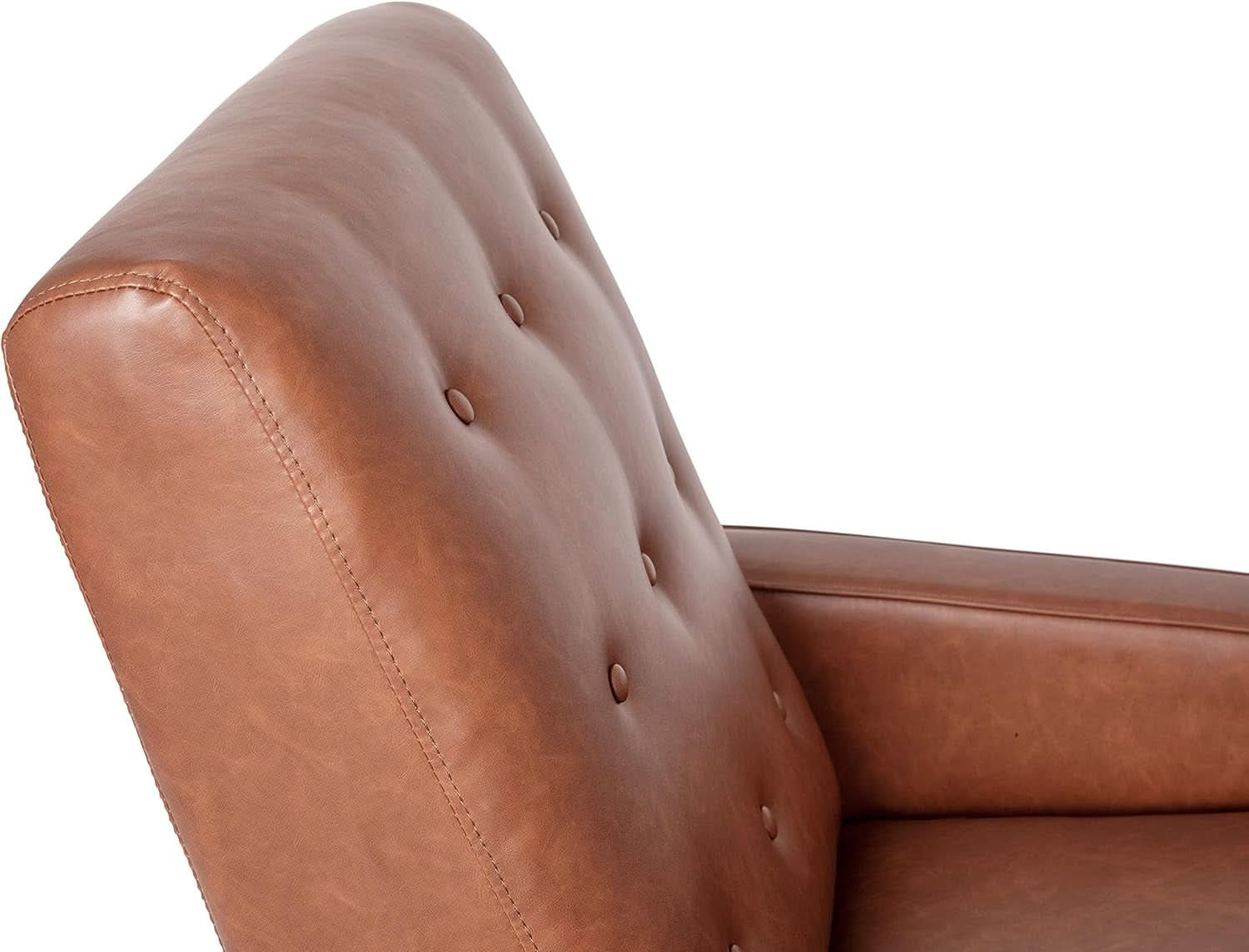 Erza Cognac Brown Leathersoft Pushback Mid Century Modern Recliner Chair