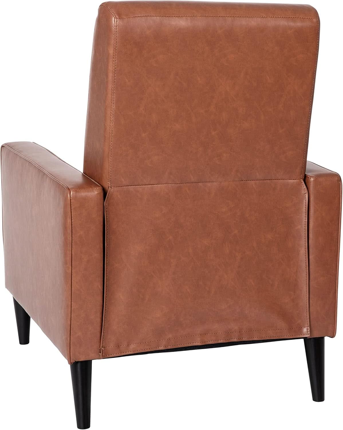 Erza Cognac Brown Leathersoft Pushback Mid Century Modern Recliner Chair