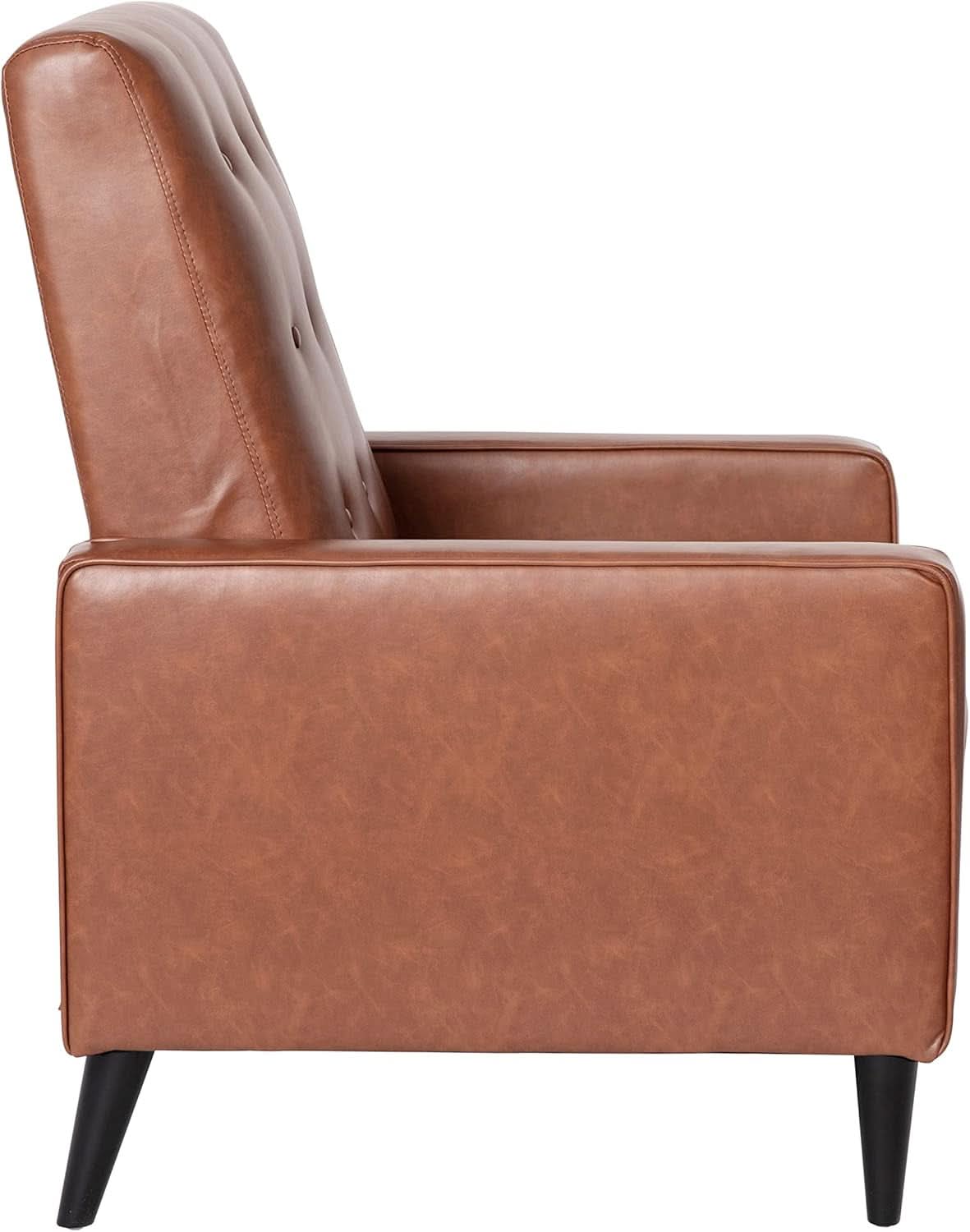 Erza Cognac Brown Leathersoft Pushback Mid Century Modern Recliner Chair