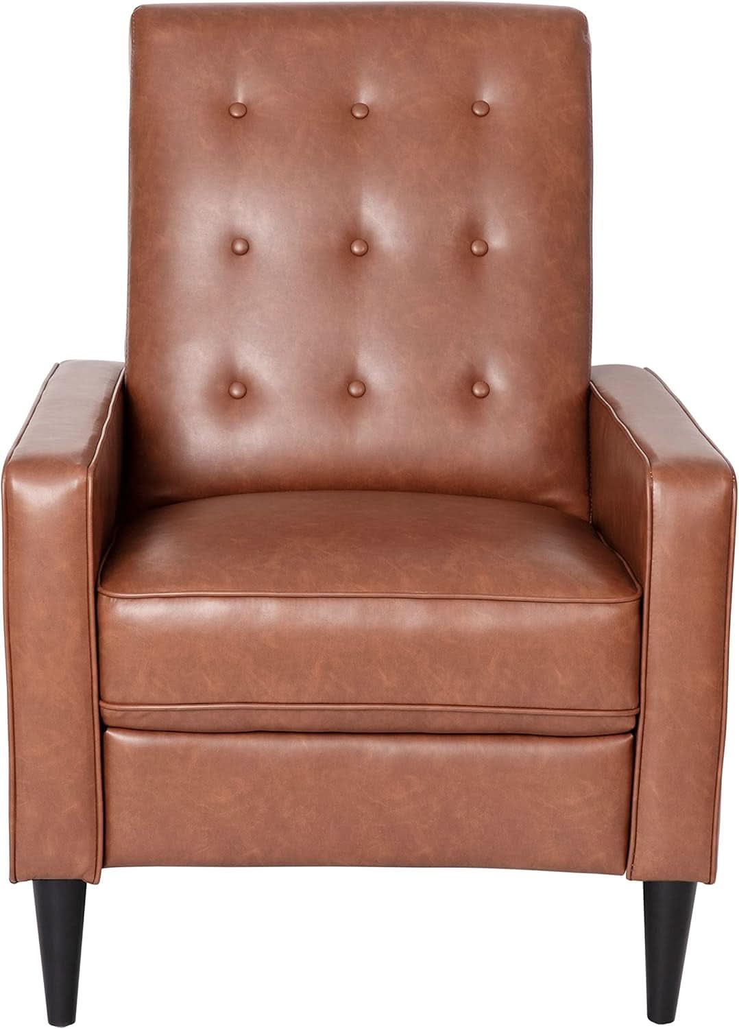 Erza Cognac Brown Leathersoft Pushback Mid Century Modern Recliner Chair